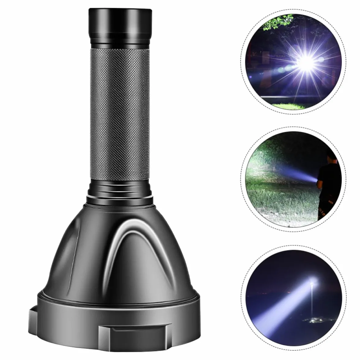 Torcia LED Campeggio Outdoor Portatile Multifunzione 5000mah Nero | Lega di Alluminio, Lente Convessa, Tre Modalità, Antiurto e Resistente alla Pressione