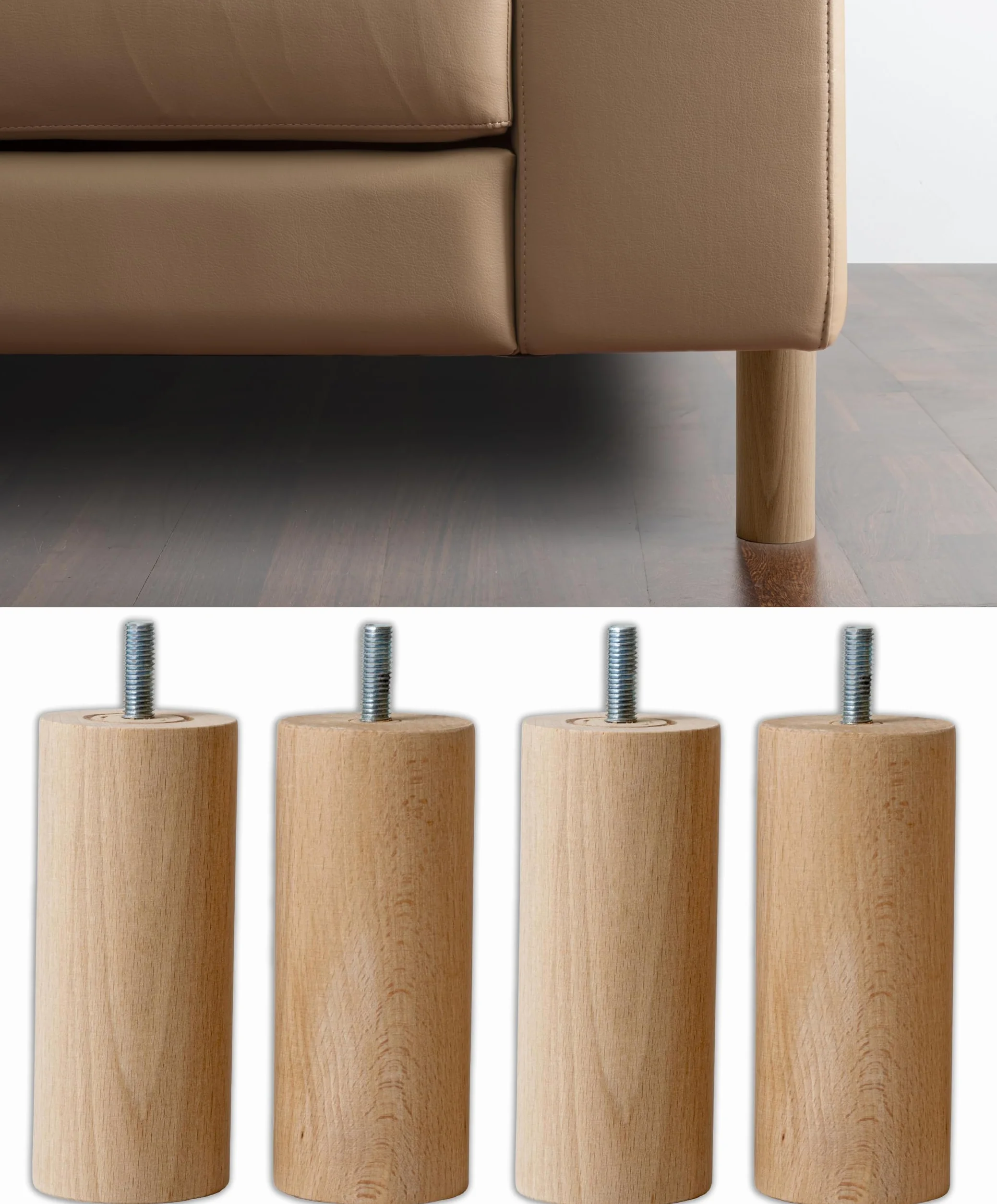 IPEA Piedini in Legno per Mobili e Divani Altezza 140 mm Set di 4 Vite M10