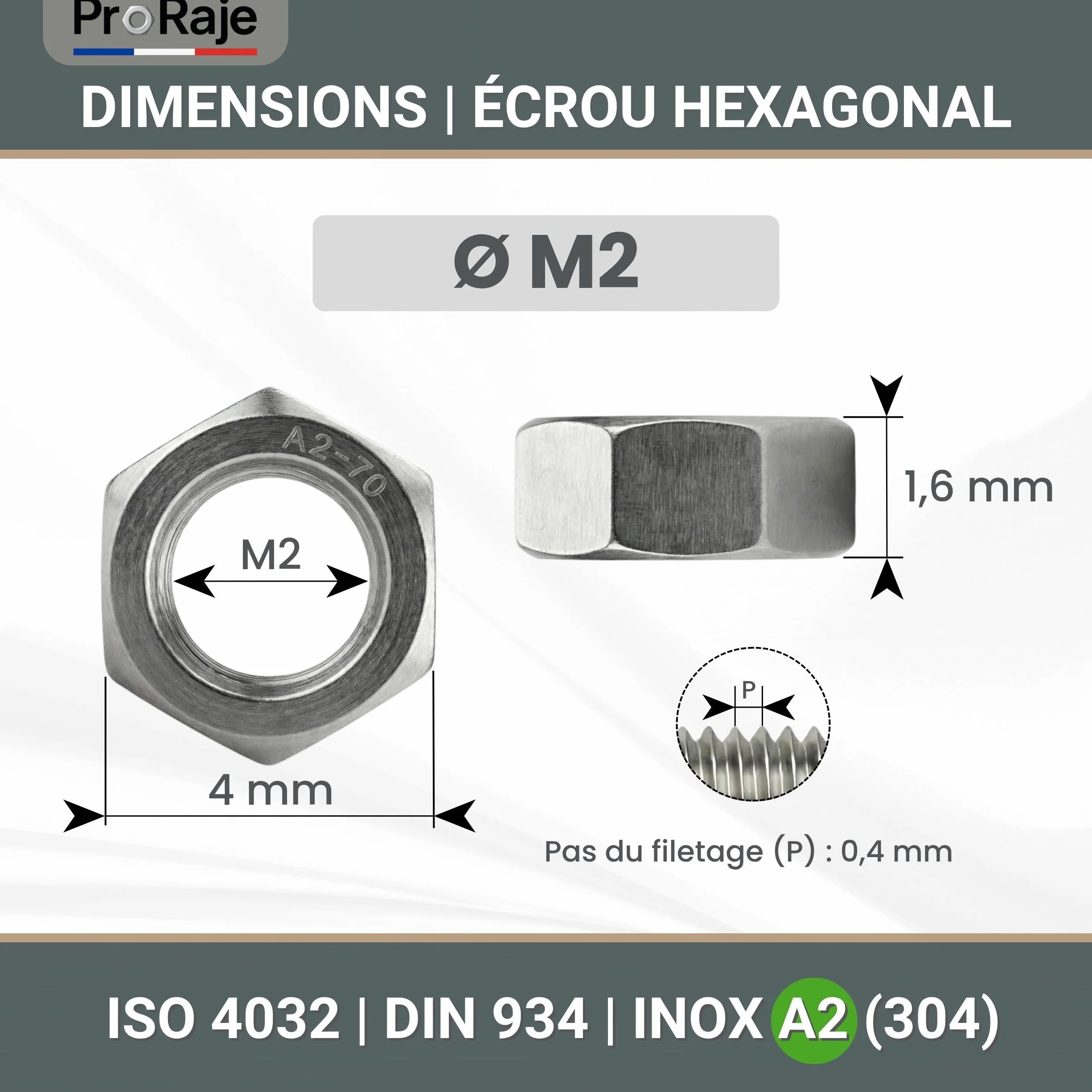 Dadi in acciaio inox A2 M2 esagonali DIN 934 ISO 4032 confezione 100 pezzi