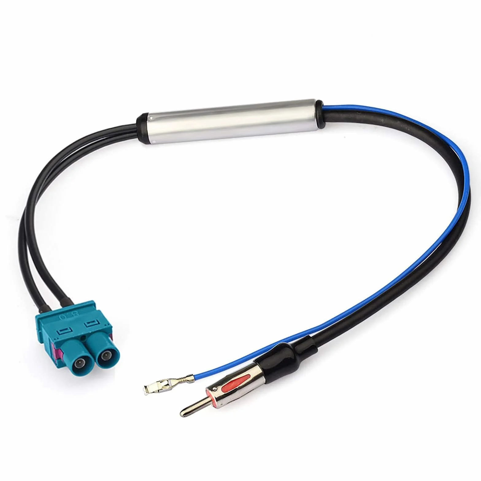 Bingfu Amplificatore Segnale Antenna Autoradio Auto, Adattatore da Doppio Maschio Fakra a Spina DIN per Volkswagen VW Golf Polo Audi BMW Unità Principale