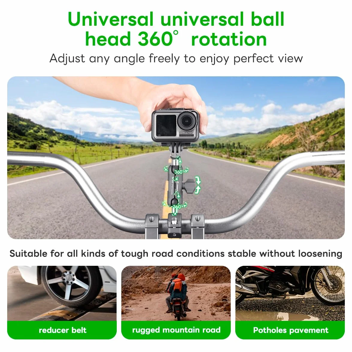 FANAUE Braccio a doppia presa compatibile con sfera da 17 mm, lega di alluminio, compatibile con supporto GPS Garmin e supporto per telefono per bici e moto