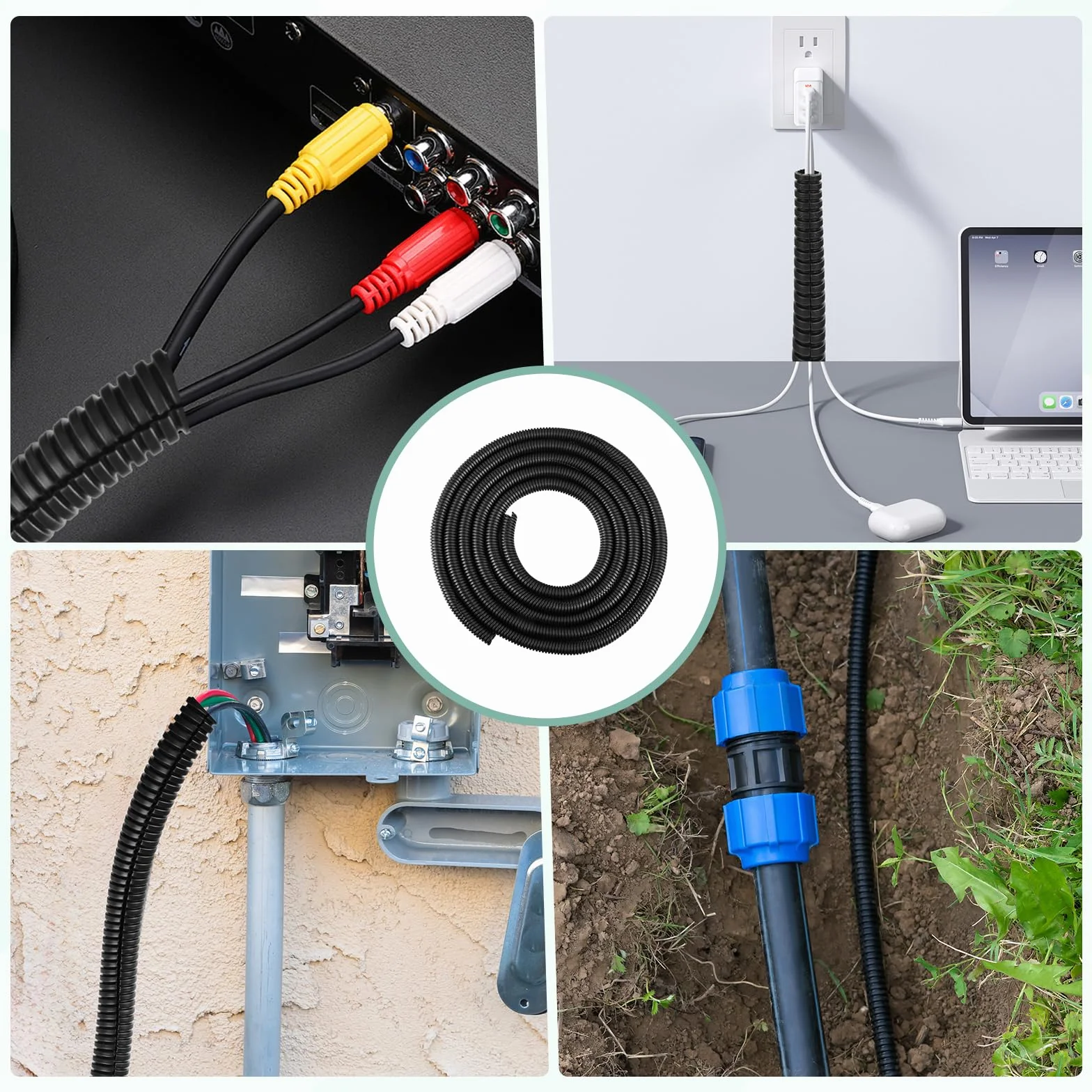 Tubo Corrugato Scanalato Flessibile Guaina per Cavi Elettrici Corrugato per Automobile, Giardino e Interrato (13mm×3m, Nero)