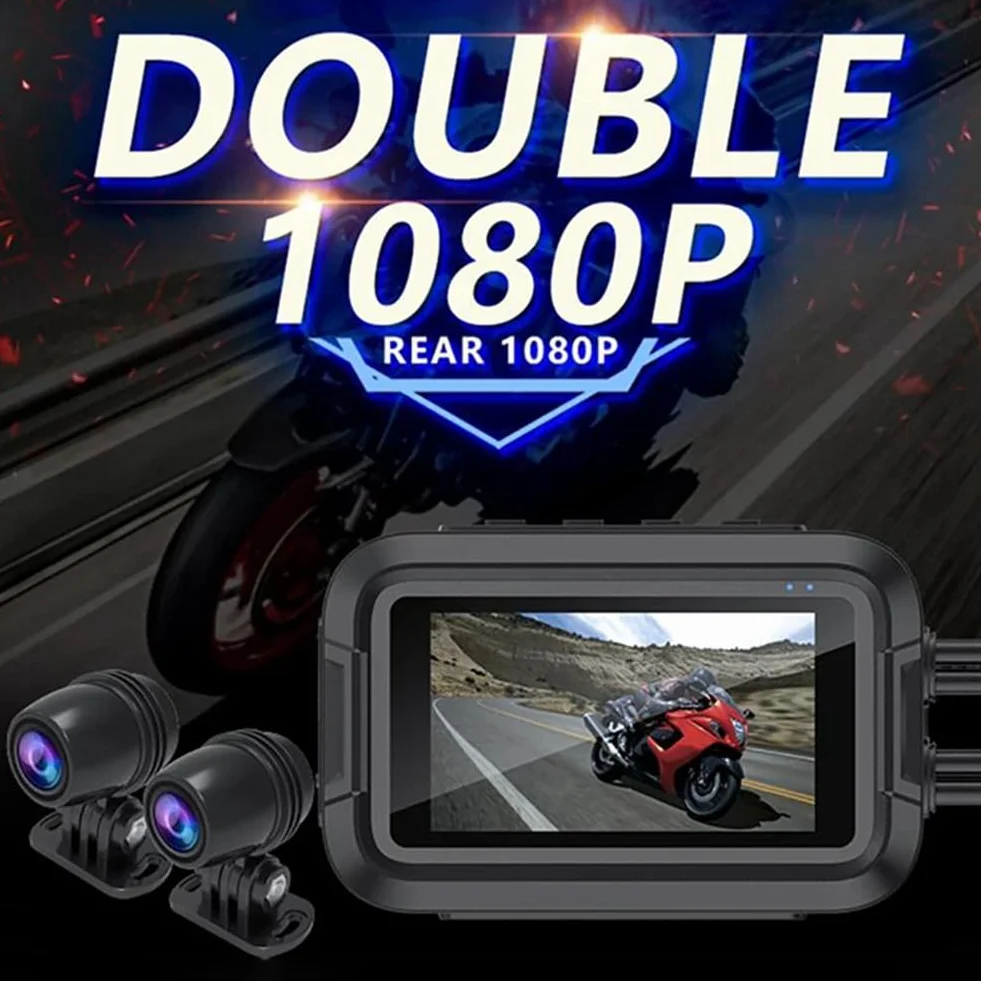V9 Dashcam per Moto WiFi 1080P Fotocamera Anteriore Posteriore Videoregistratore per Moto Impermeabile con Monitor di Parcheggio Resistente B