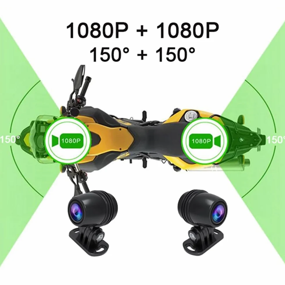 V9 Dashcam per Moto WiFi 1080P Fotocamera Anteriore Posteriore Videoregistratore per Moto Impermeabile con Monitor di Parcheggio Resistente B