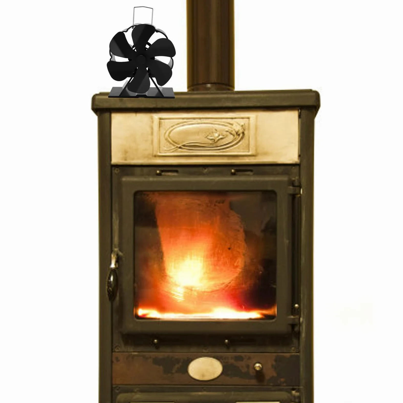 Yosoo Health Gear Ventilatore per Stufa a Legna Alimentato a Calore, Ventilatore Termico Non Elettrico a 6 Pale con Protezione Dal Surriscaldamento, Design Oscillante e Termometro