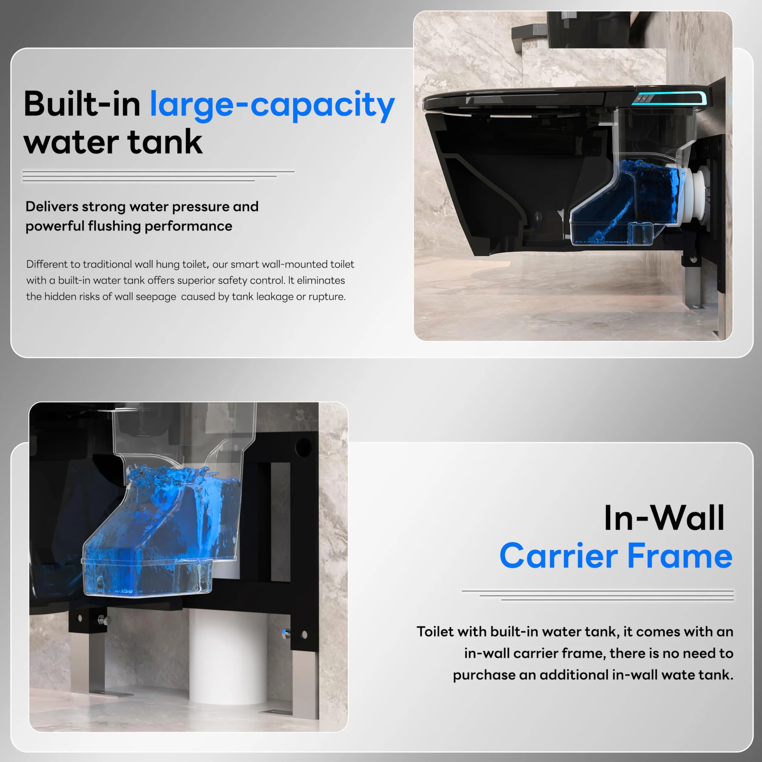 Smart WC nero da appendere alla parete, scarico automatico, coperchio con apertura e chiusura automatica, sedile riscaldato, acqua calda/asciugatrice, moderno bidet allungato con supporto a