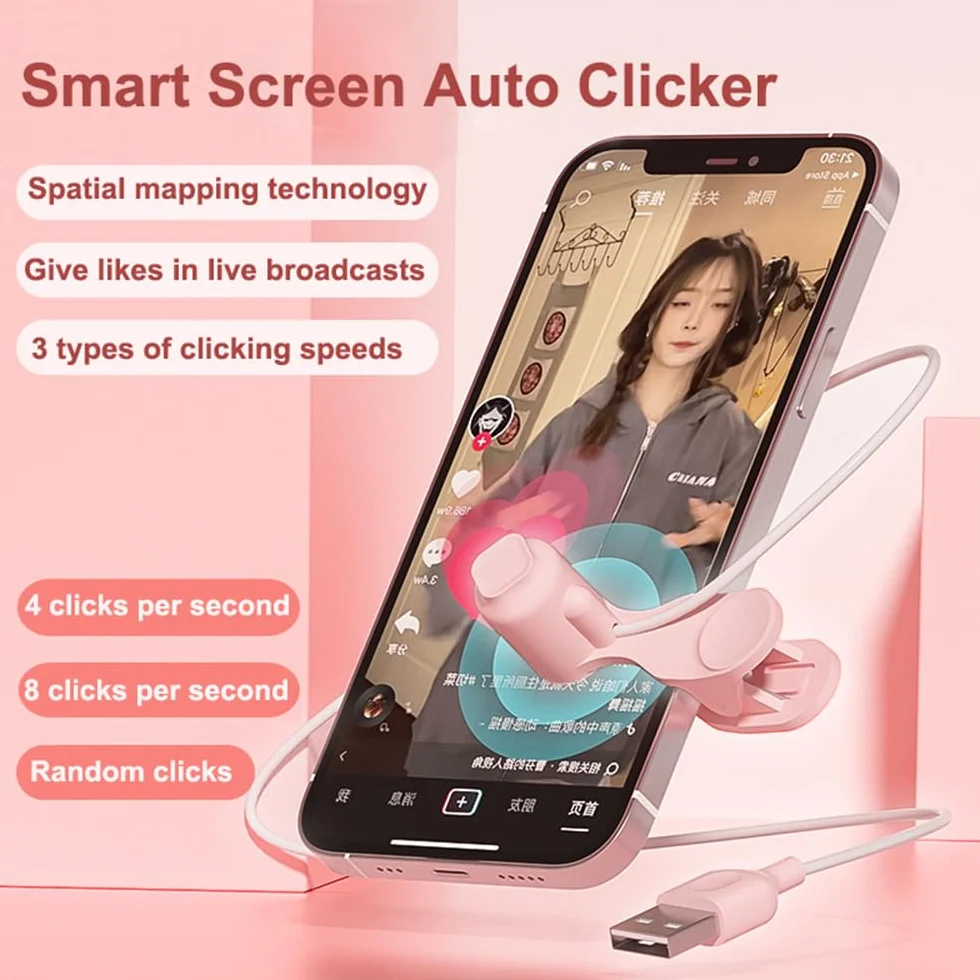 Tapper automatico dello schermo per app per smartphone, video live streaming, gadget per simulazione veloce, clic continuo per giochi, dare un like in Tiktok, trasmissioni in diretta, attività di