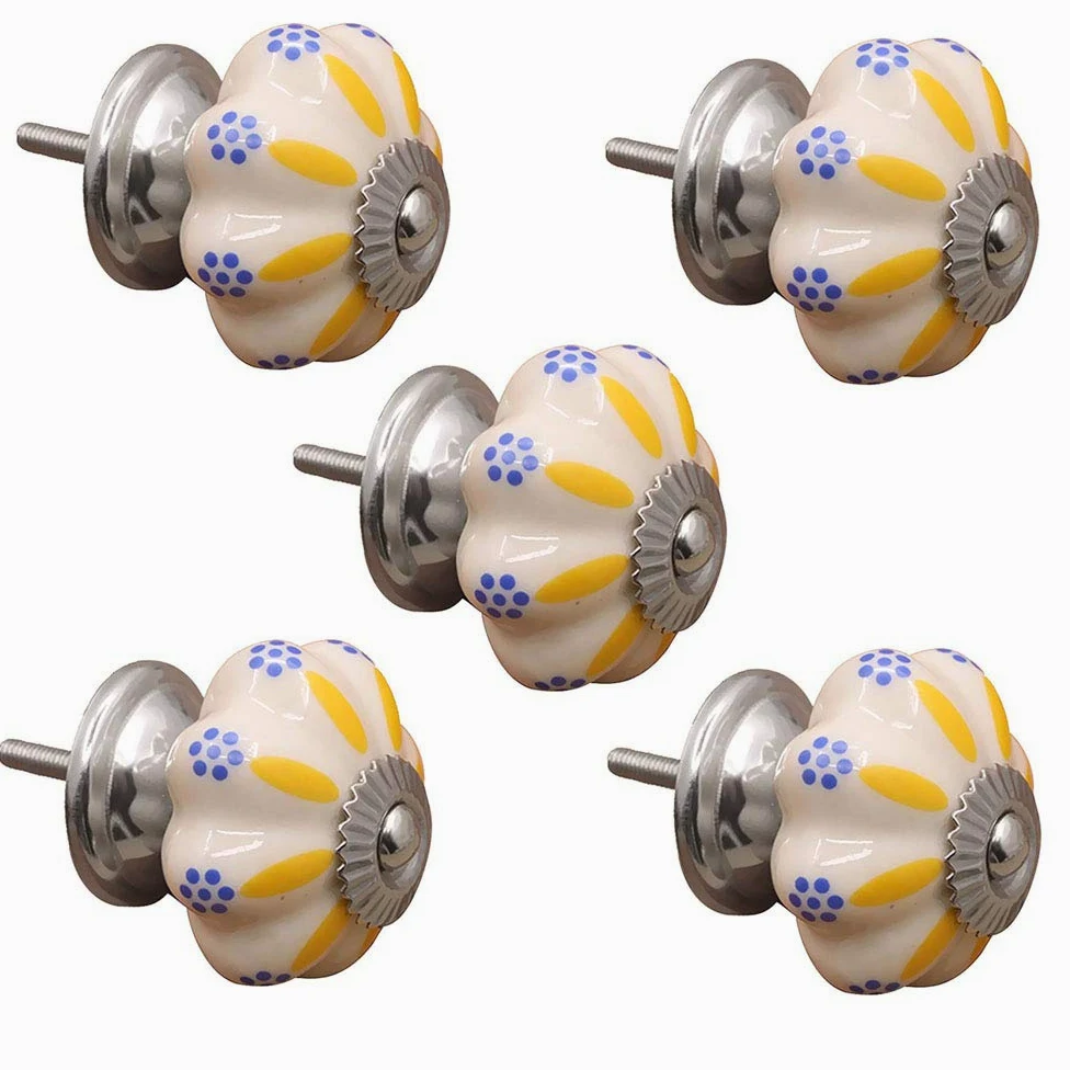 5 Pomelli Rotondi in Ceramica Dipinti a Mano Fai-da-Te - Pomelli per Porte in Ceramica - Maniglie per Cassetti per Armadi - Pomelli per Mobili per Bambini per Bambini Decorativi (Stile 2)