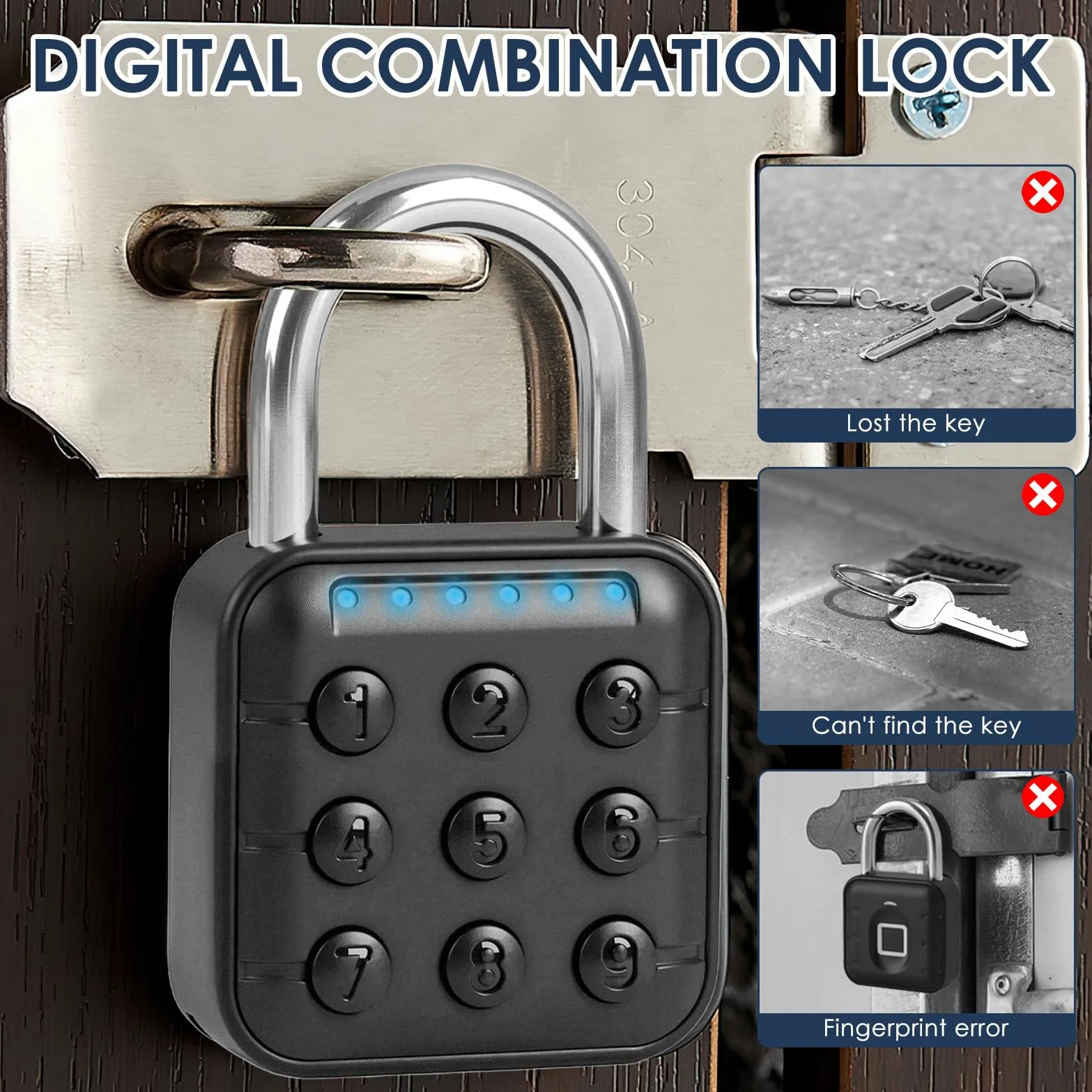 Lucchetto a combinazione intelligente per armadietto, lucchetto digitale con password a 6 cifre, in lega di alluminio, lucchetto combinato per palestra, lucchetto di sicurezza a pulsante, impermeabile
