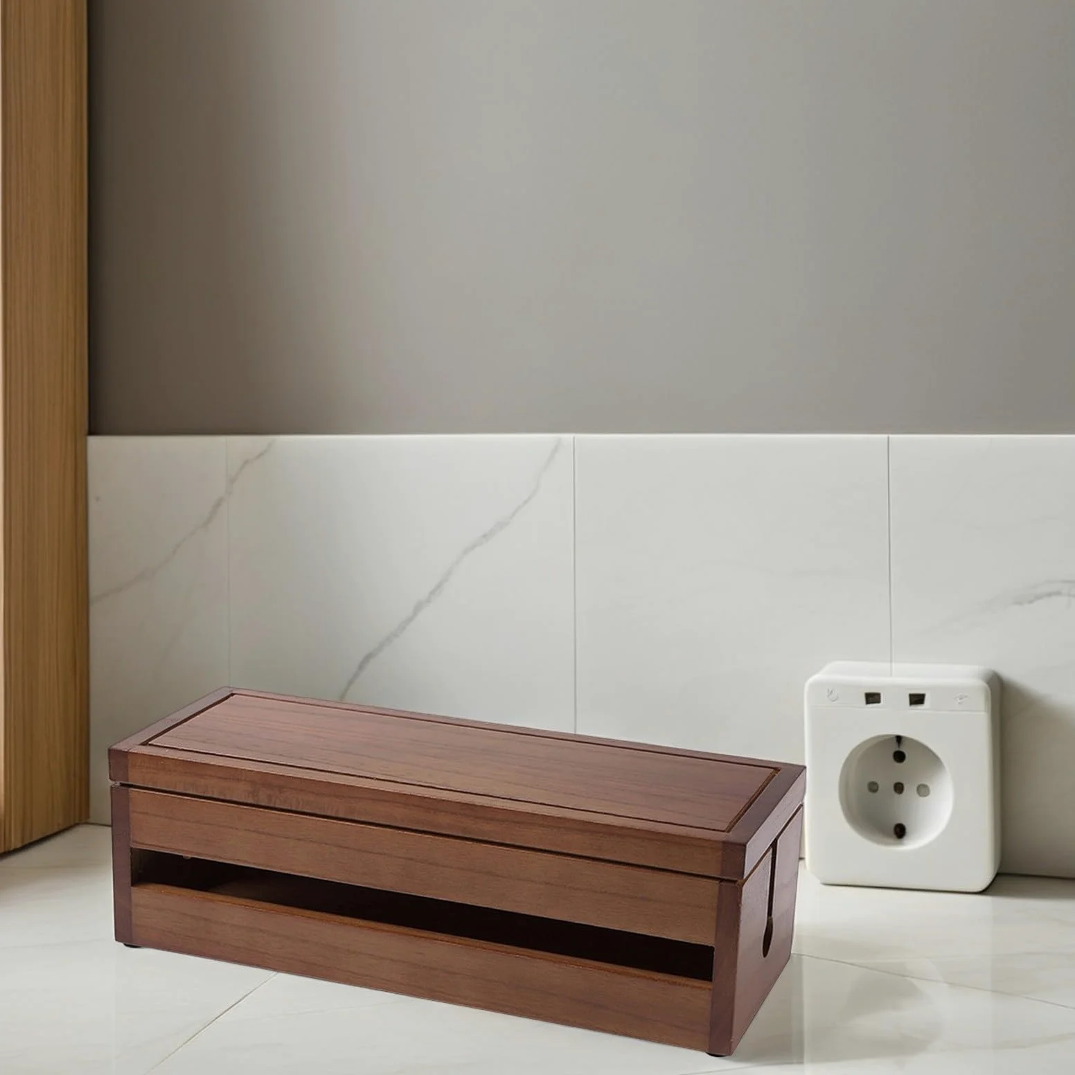 Scatola in Legno di Paulownia Color Caffè per Gestione Cavi Design Multi-funzionale e Dissipazione del Calore per Casa e Ufficio