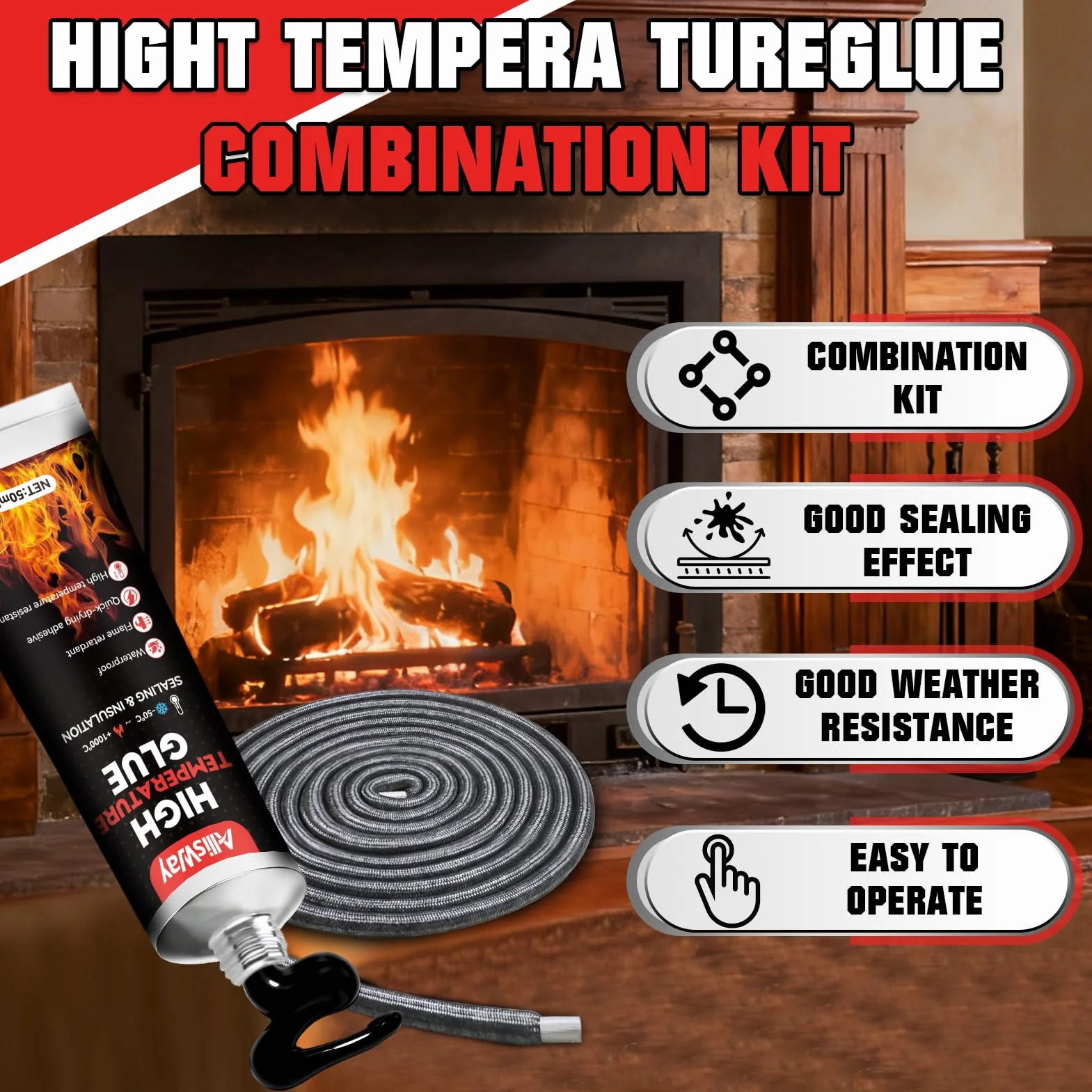 Cavo di Tenuta per Stufa 2,5m Guarnizione Forni Stufa a Pellet 10mm Silicone Alta Temperatura