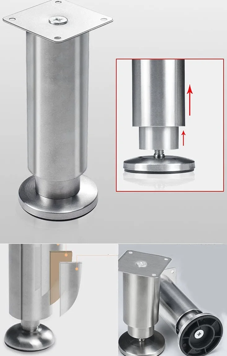 4 piedini regolabili moderni in acciaio inox per mobili, resistenti, per tavolino/armadio/divano, gambe di supporto per tavolino da caffè/mobile TV (dimensioni: 400 mm)