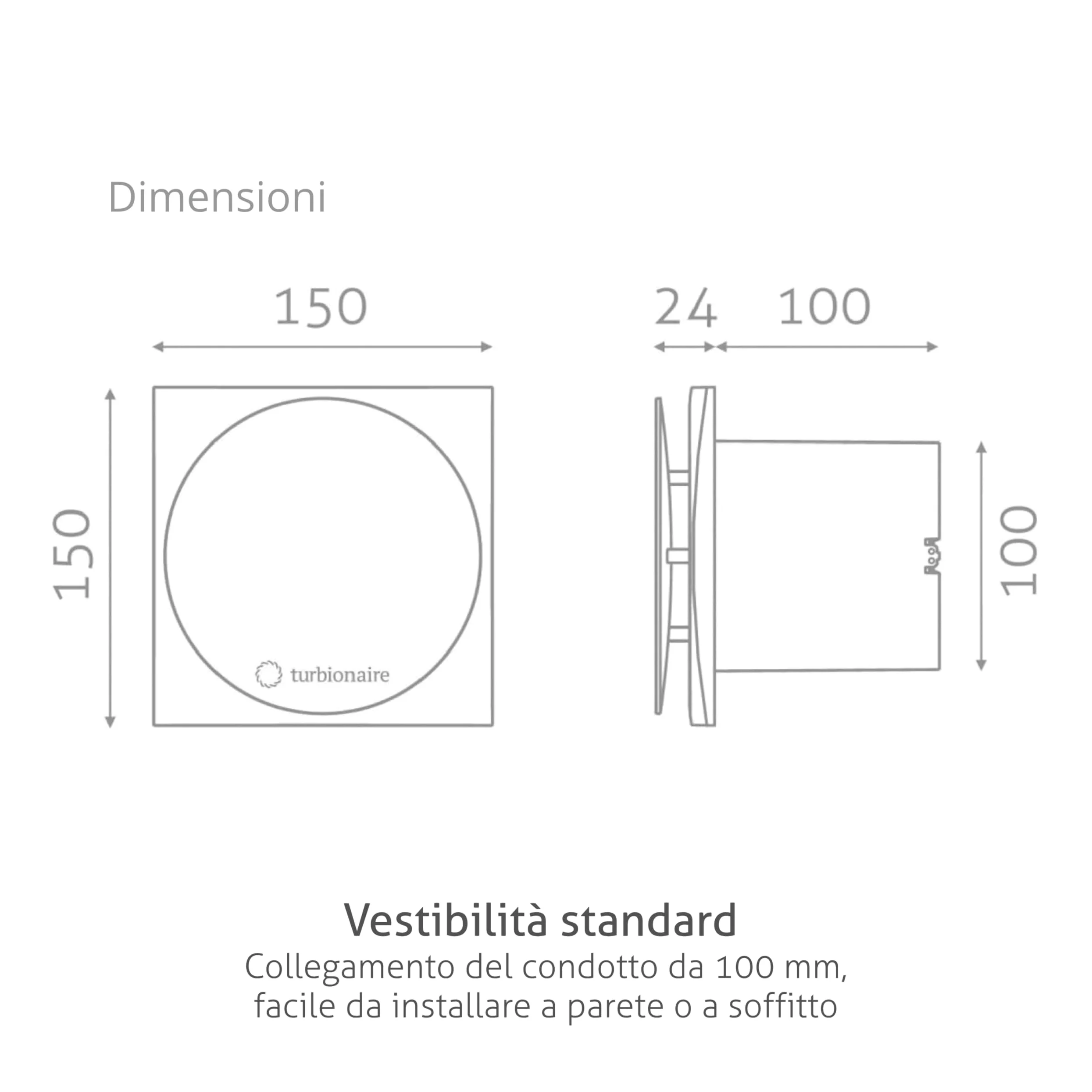 Turbionaire MIO 100 LL-TW Aspiratore da bagno100 mm con Timer, Motore con Cuscinetti a Sfere, Valvola di Non Ritorno, Protezione IPX4, Silenzioso, Ideale per uso uso intensivo, Bianco