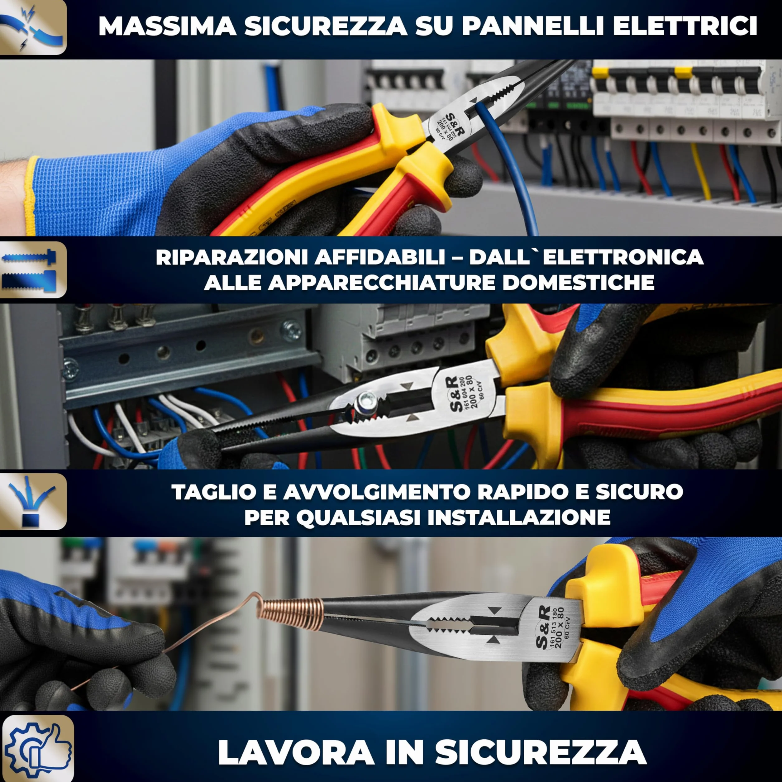 S&R Pinze a becco lungo VDE acciaio al cromo-vanadio fosfatato