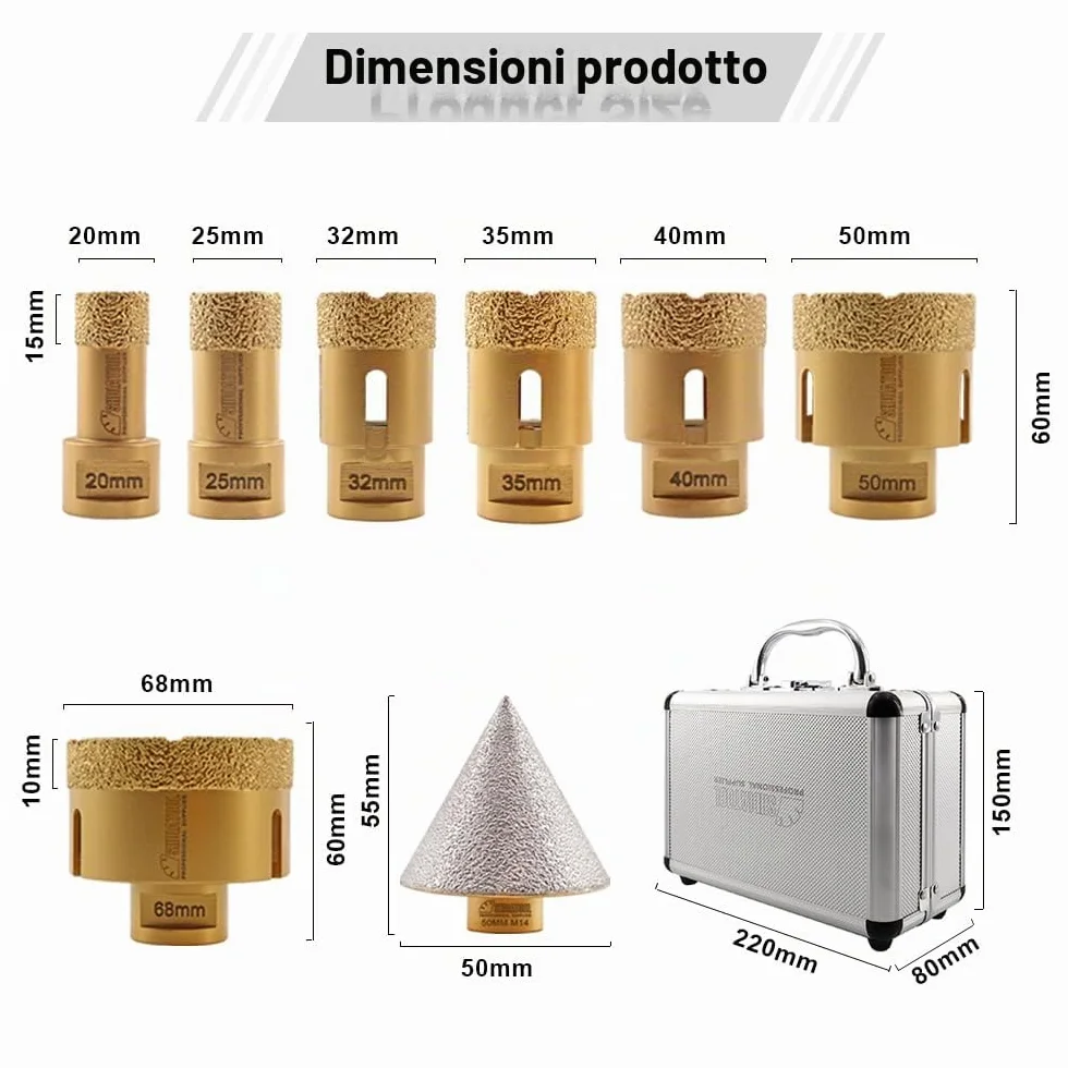 SHDIATOOL Punte diamantate M14 50mm per gres porcellanato ceramica granito marmo