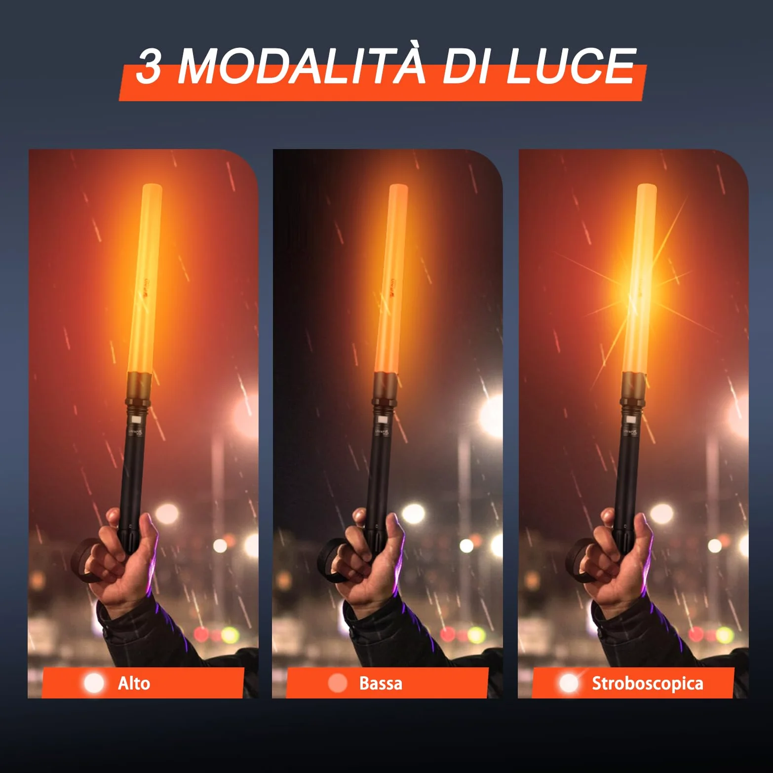 UltraFire Torcia a LED da 19 pollici, con barra di segnalazione da 850 lumen, 3 modalità con lampeggiante rosso per il controllo del traffico, aeroporto, vigili del fuoco, parcheggio, emergenza, UF