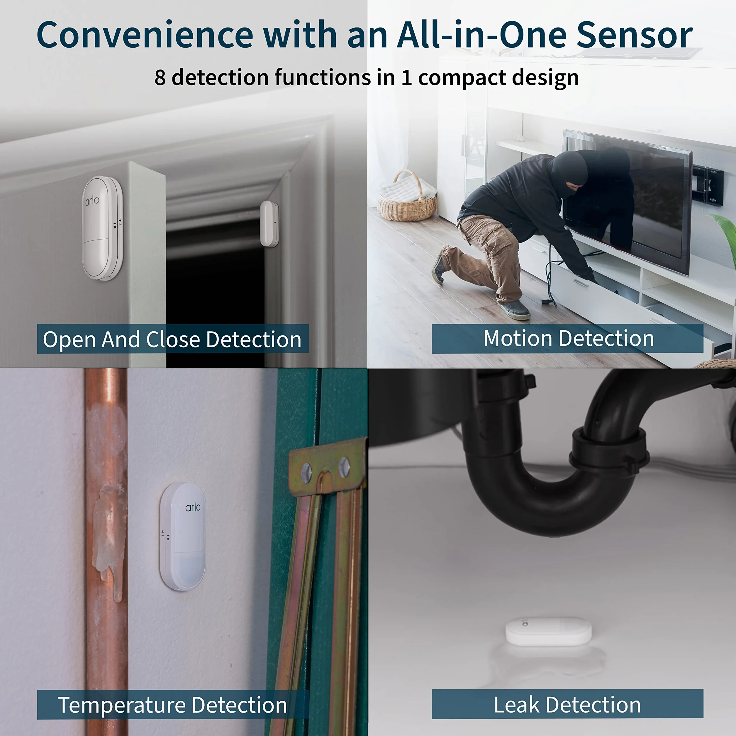 Arlo Sistema di sicurezza domestica, sistema di allarme con hub sensore tastiera cablata, 5 sensori 8 in 1 e cartello da cortile, nessun contratto richiesto, installazione fai da te, bianco, SS1501