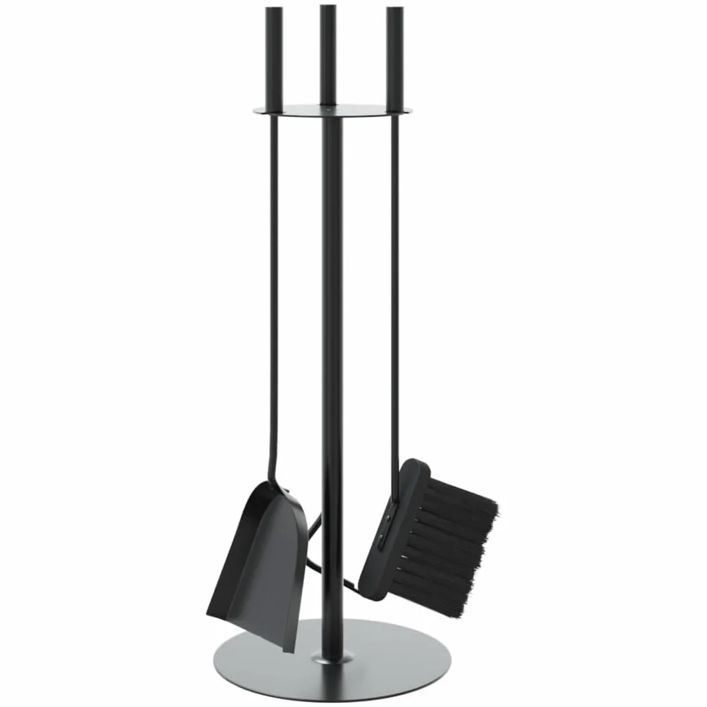 Gecheer Set di Attrezzi per Camino, 4 Pezzi con Supporto portaoggetti 22x59 cm in Acciaio Nero, Scopa Pala Gancio per Camino Domestico