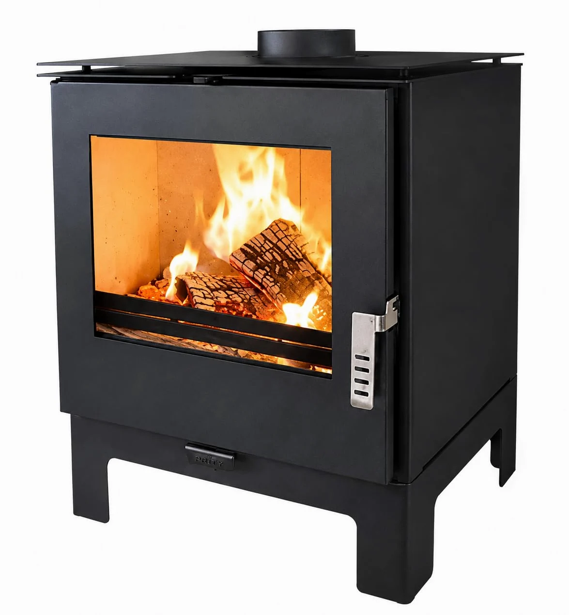 Verso Rheia L - Stufa a legna da 5 kW, 80,2% di alta efficienza, piastra superiore compatta in acciaio (non ghisa), piccola stufa per 70 – 100 m³, Eco Low Emissions, 150 mm