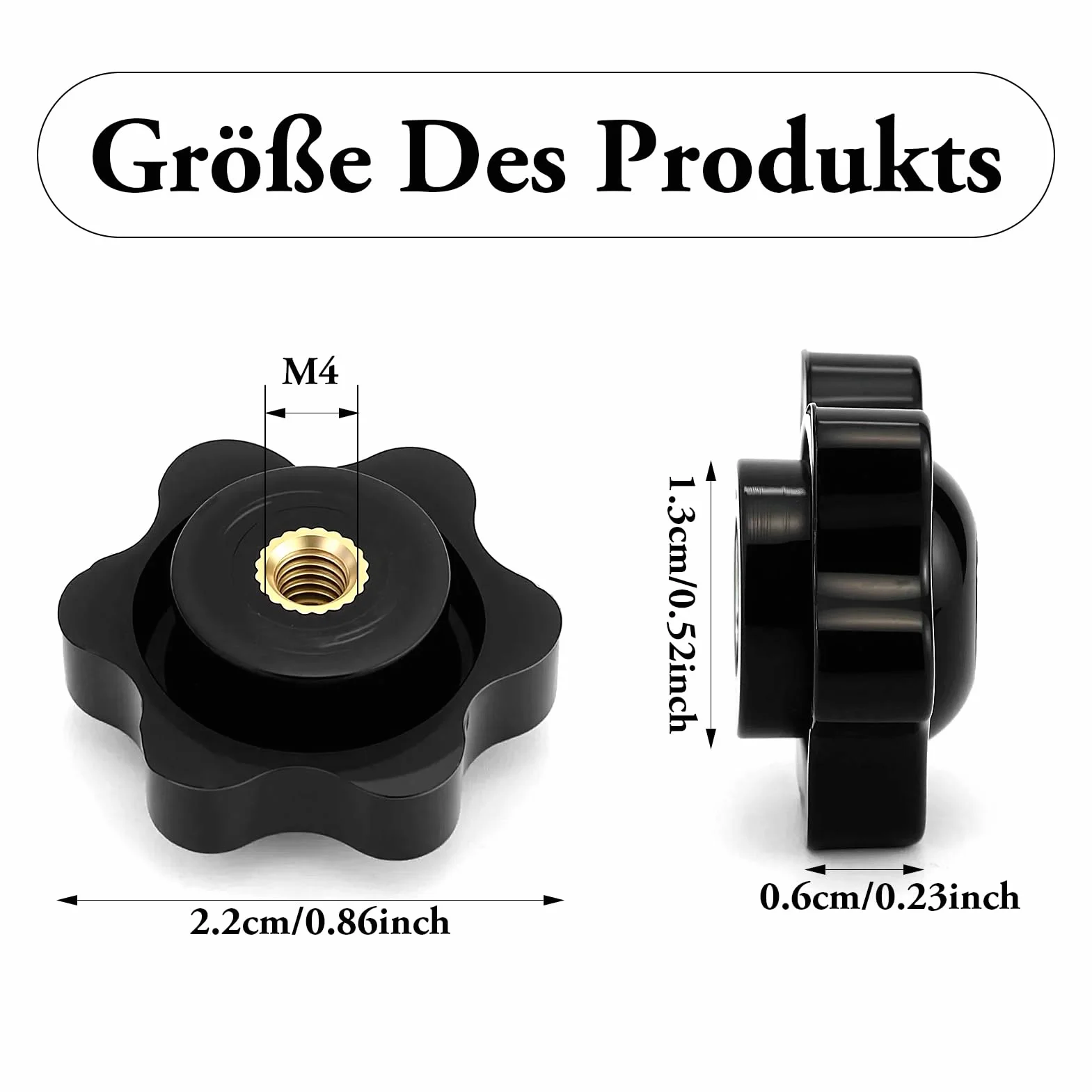 Dadi a Stella M4 25 mm Manopole di Bloccaggio Filettate Nero 8 Pezzi