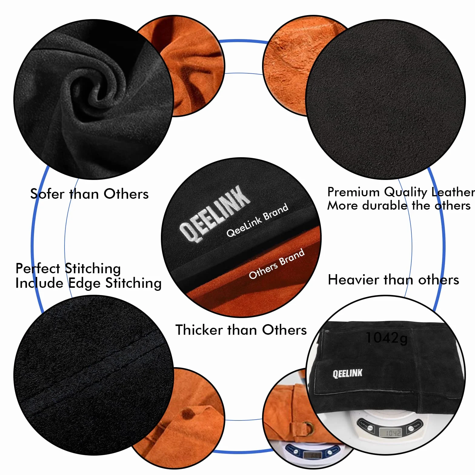 QeeLink Grembiule Saldatore in Pelle con 6 Tasche, Grembiule da Lavoro Resistente al Calore e Alle Fiamme, Regolabile da M a XXXL