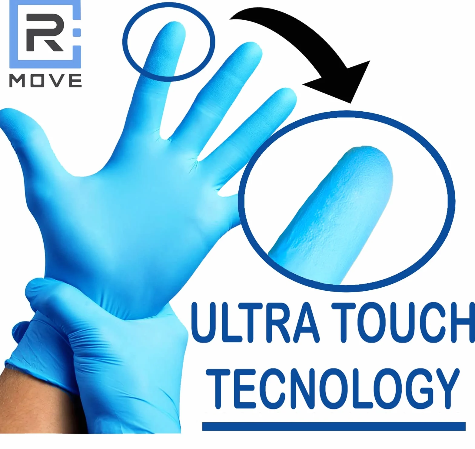 R MOVE 100 guanti in nitrile monouso blu L senza polvere usa e getta per alimenti non sterili ipoallergenici
