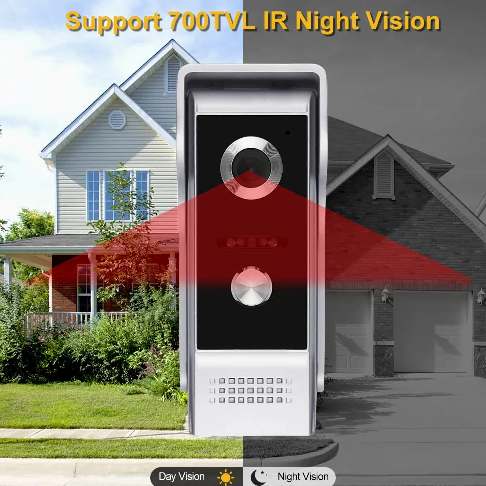 7'' TFT LCD Colori Videocitofono Campanello System 2 Monitors Doorbell + 700TVL Telecamera per Esterni IR Visione Notturna per Casa