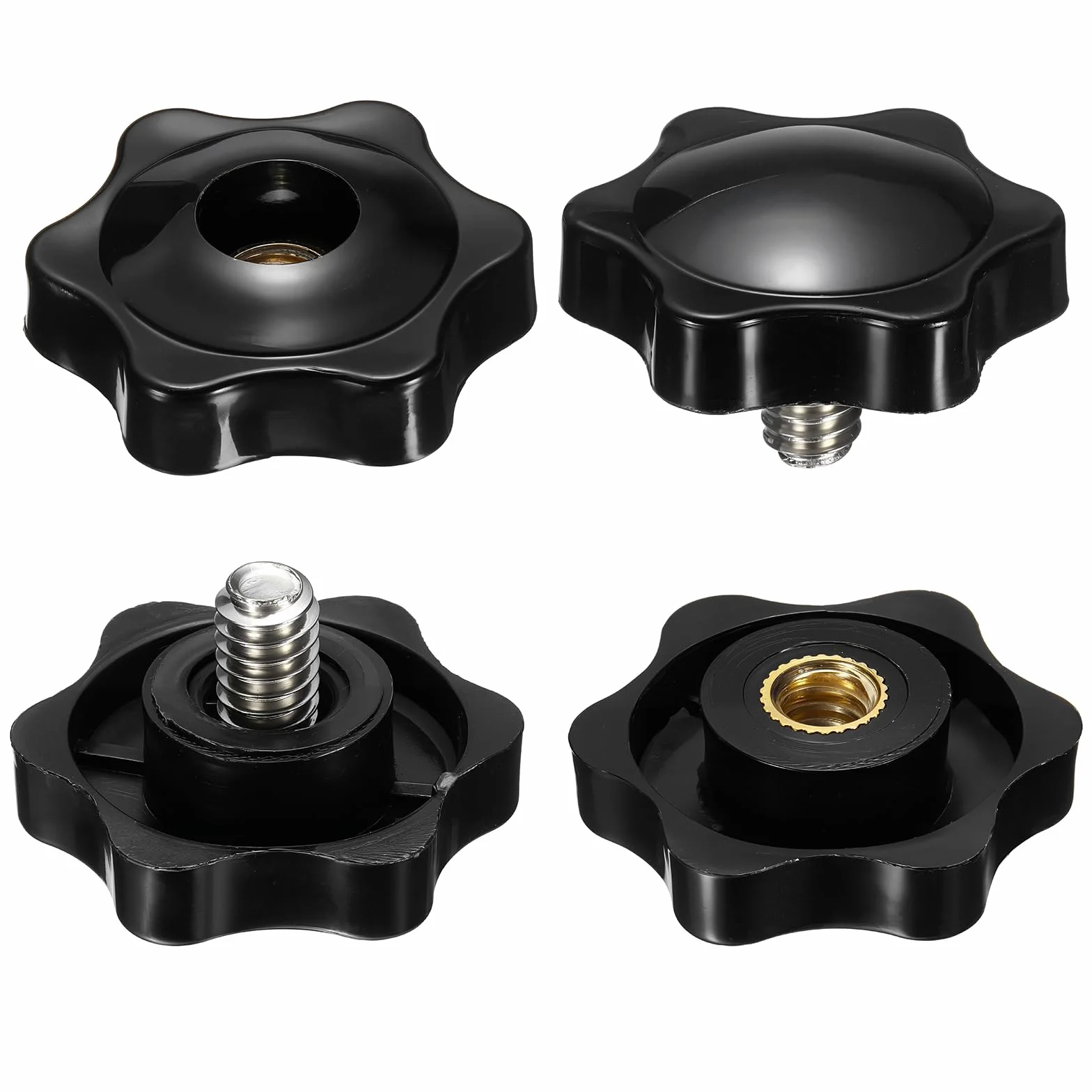 sourcing map Set di 2 pomelli a stella 1/4"-20UNC x 8 mm maschio filettatura femmina 32 mm testa metrica 6 stelle serraggio maniglie vite