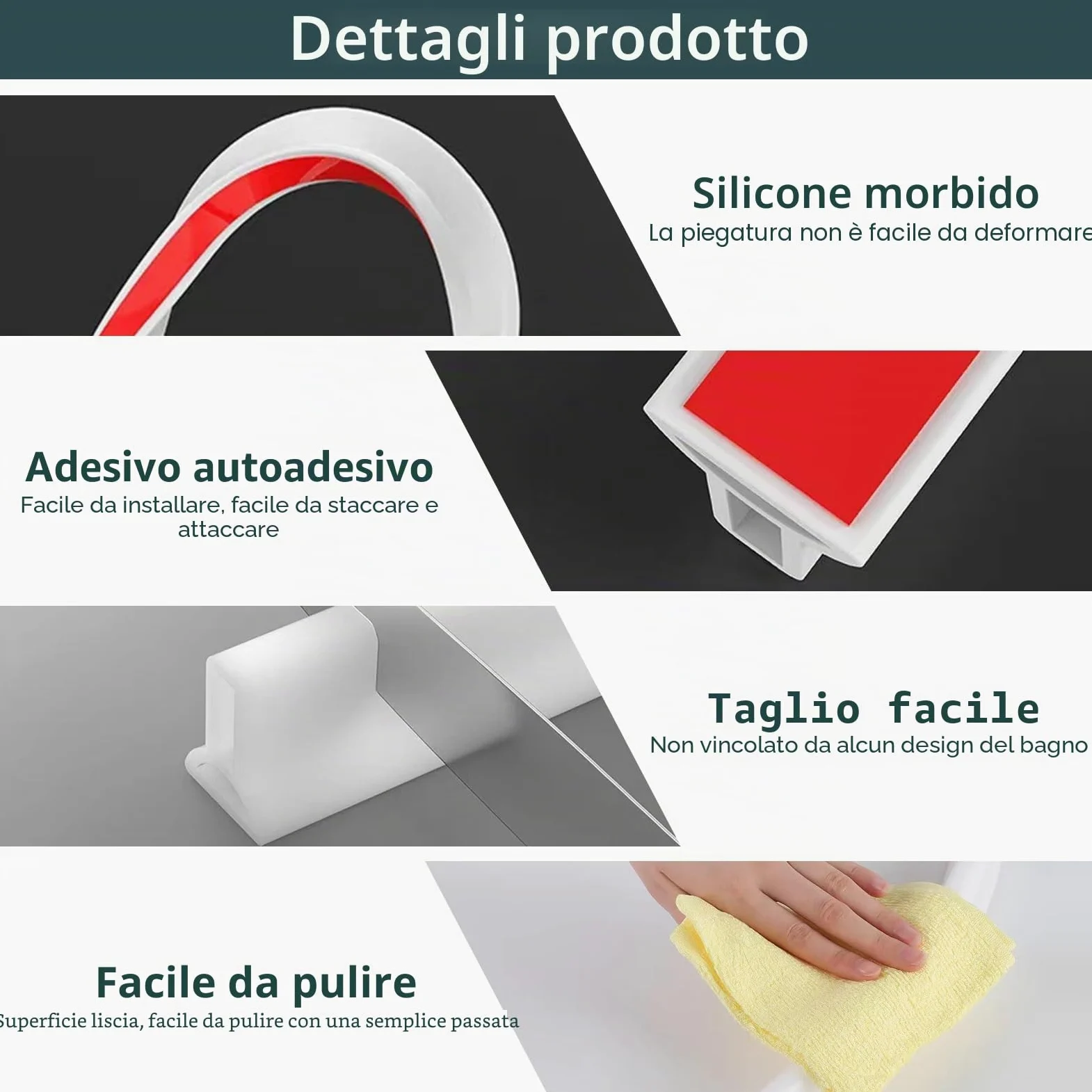 Striscia protettiva per doccia, autoadesiva, 4 cm di altezza, pieghevole, per la separazione del naso (bianco, 5 m)