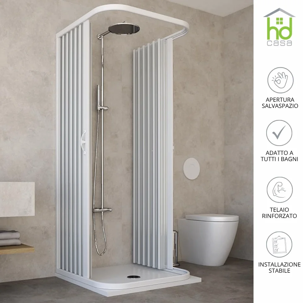 HD CASA Box Doccia a Soffietto Dora 75x75x75 cm Cabina Angolare Salvaspazio PVC Made in Italy