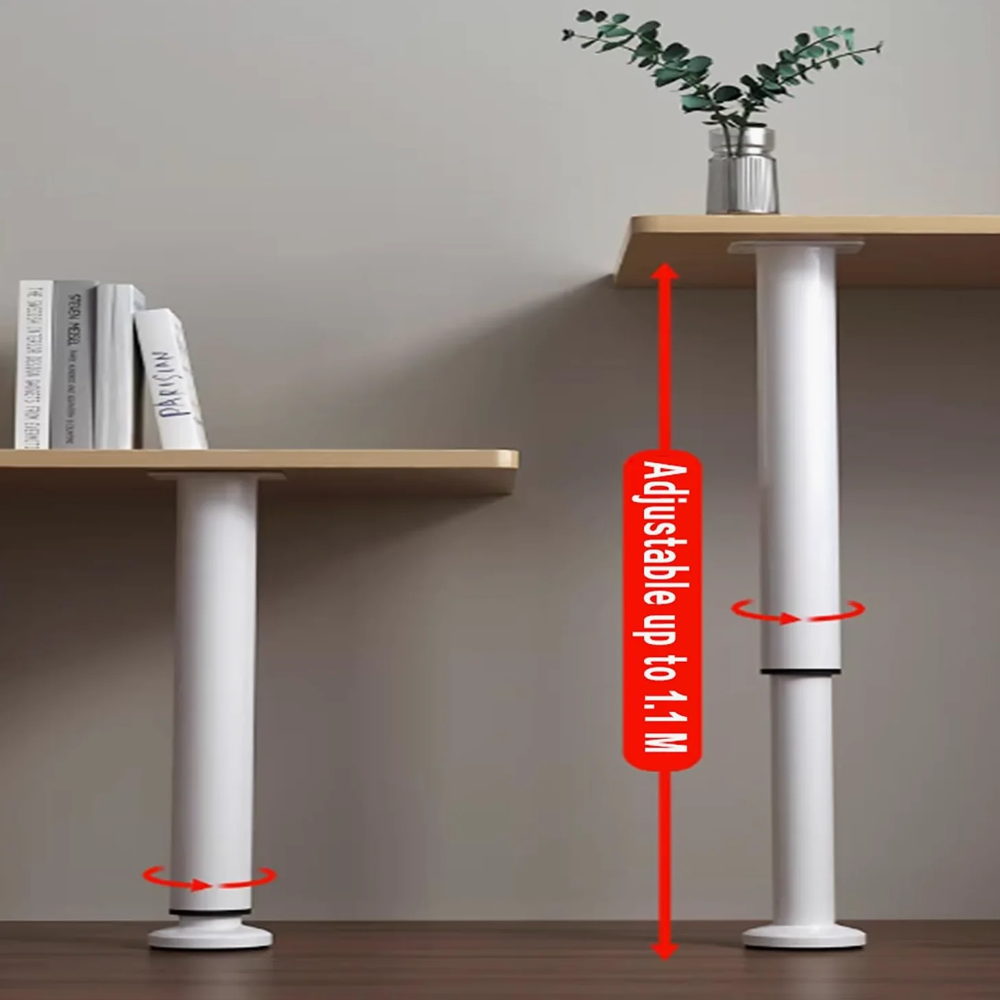 2 Pezzi Piedini per Mobili Regolabili, Gambe per Mobili 12-18cm 25-42cm, Piedini di Supporto in Metallo Bianco per Letto Rete a Doghe Divano(72-110cm/28-43in)