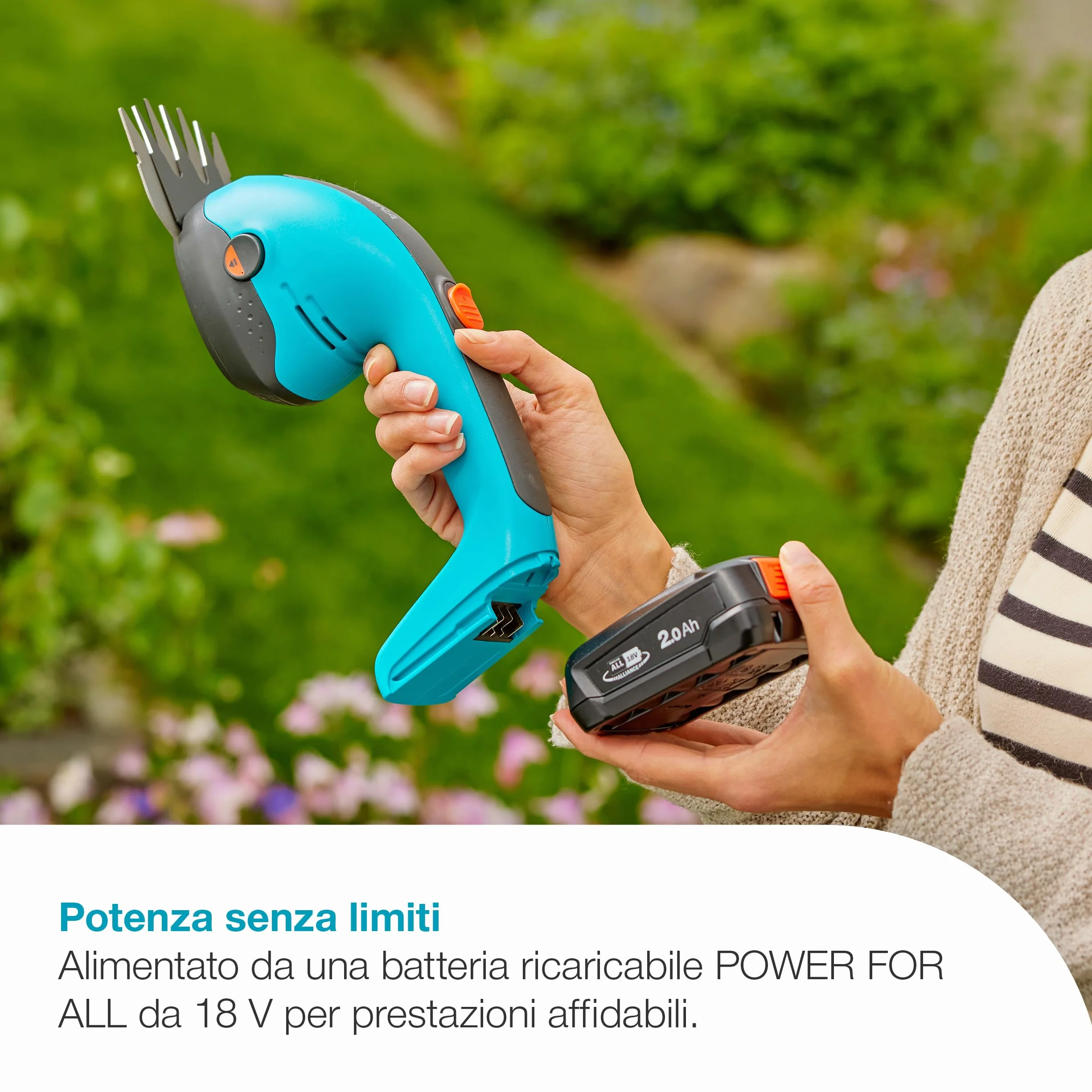 Gardena PowerCut 20/18V P4A Nozze Forbici a Batteria per Erba e Siepi, Lame Affilate Intercambiabili, Leggero