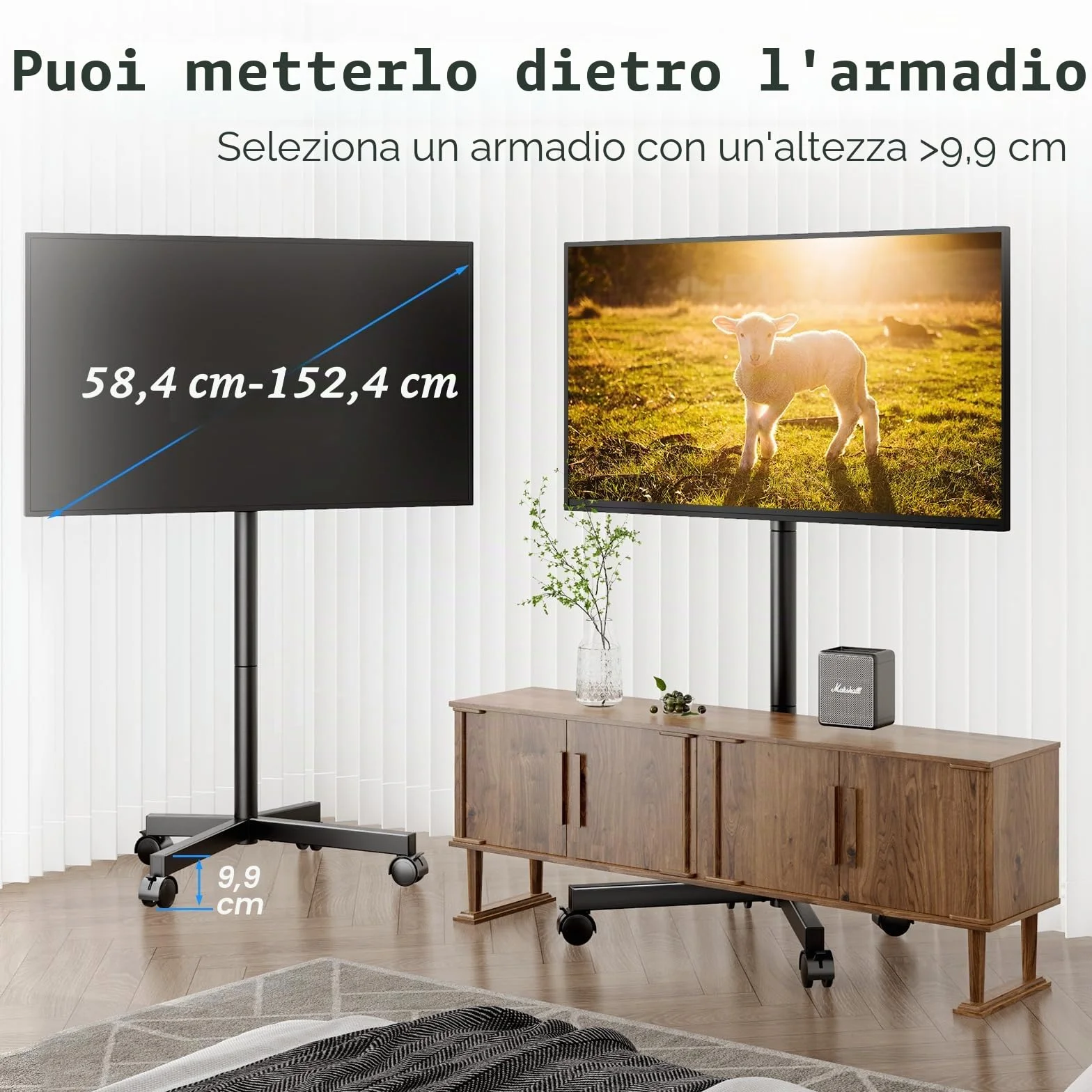 Supporto TV da Pavimento per Schermi Plasma/LCD/LED 23-60 Pollici con Ruote, Carrello Staffa Porta Mobile Supporto TV Fino a 40 kg, Max VESA 400 x 400 mm