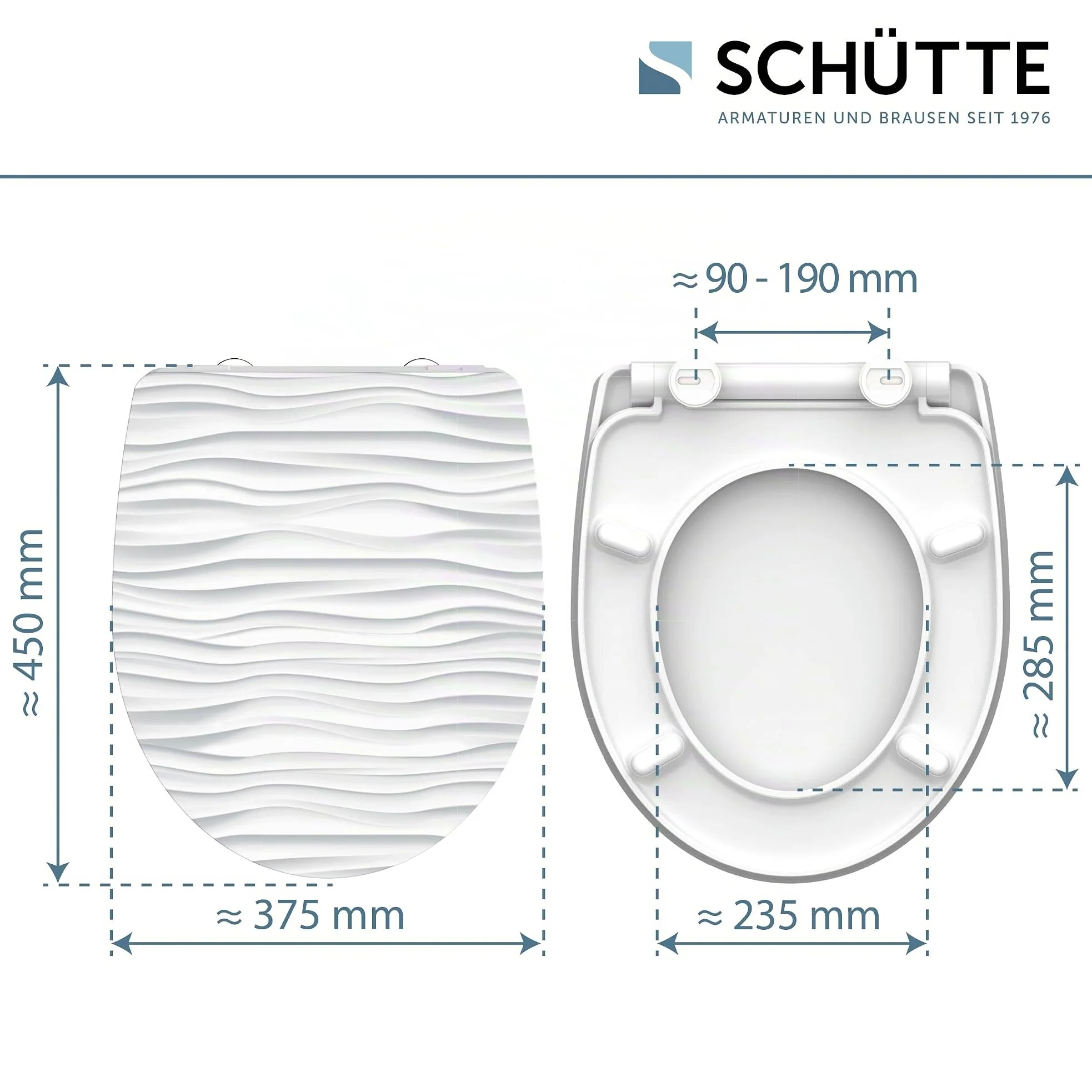 SCHÜTTE 82584 - Sedile WC in Duroplast High Gloss, bianco, con abbassamento automatico e chiusura rapida, motivo
