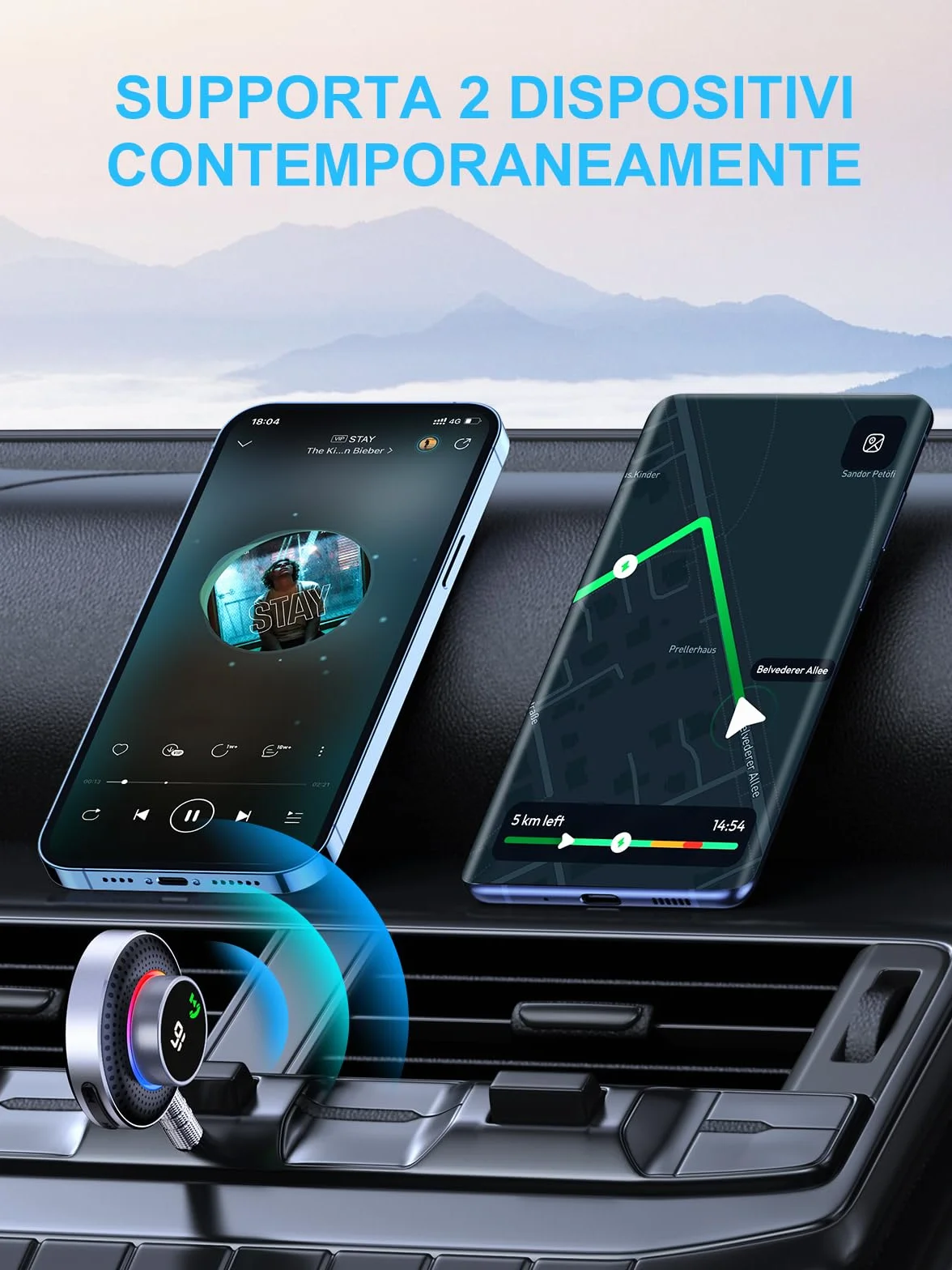 Glangeh Ricevitore Adattatore Bluetooth 5.3 Auto AUX, Pulsante Ingrandito e LED Schermo, con Jack 3,5mm, per Stereo/Altoparlante/Cuffie, Chiamate In Vivavoce, Supporta Siri