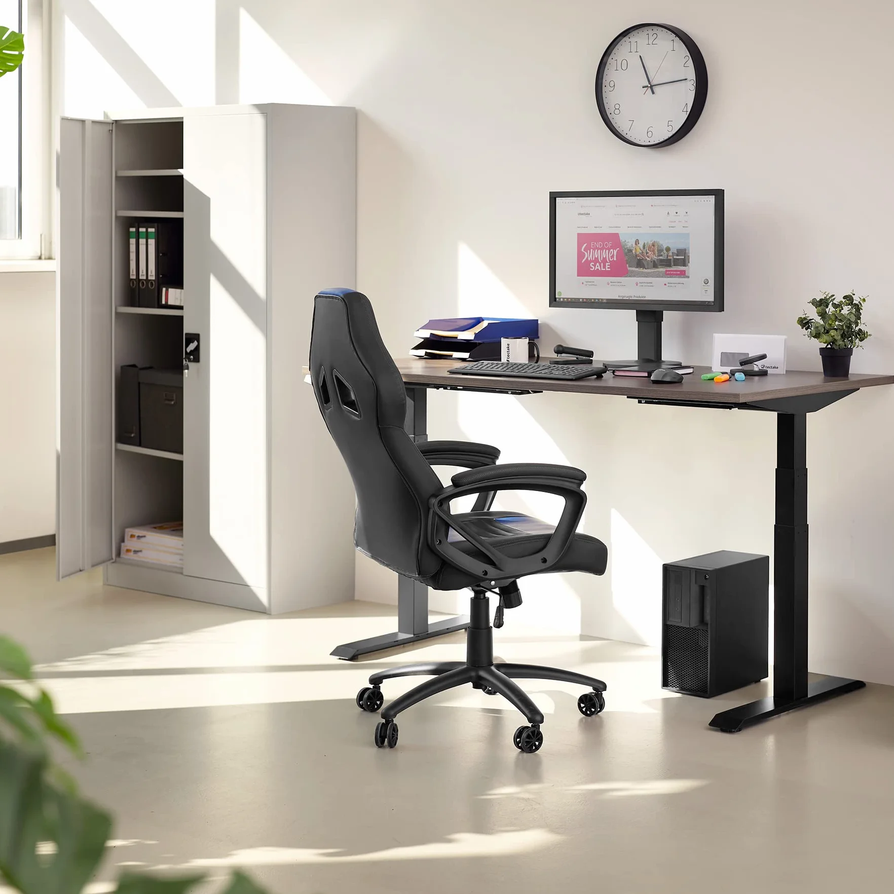 tectake® Set di 2 Armadio Portadocumenti - 180 x 90 x 40 cm - Scaffale Metallo Garage, Armadi Chiudibil a 5 Scomparti, Ripiani Regolabili, Armadio Ufficio con Ante Rinforzate - Nero