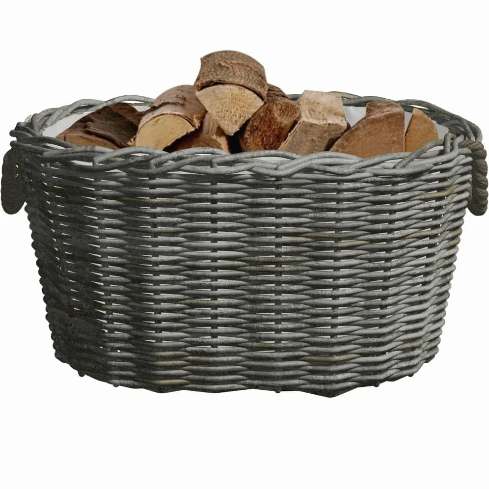Cesto per legna con manici in vimini, 59 x 42 x 28 cm, grigio, scaffale per legna da ardere, per riporre la legna da ardere, per tenere in ordine accanto al camino, per interni ed esterni