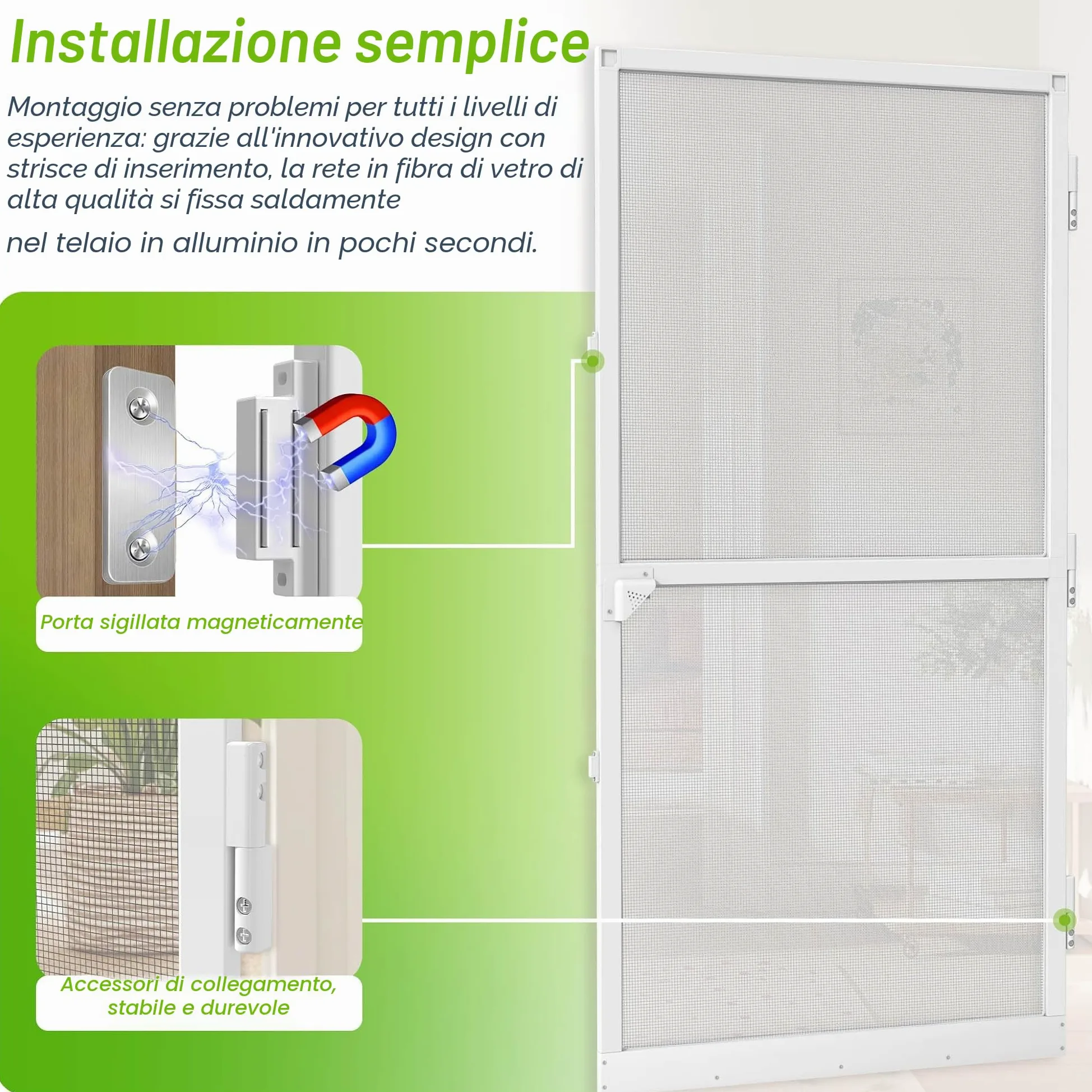 Aufun Zanzariera per porte fino a max. 120 x 240 cm, per porta con tessuto in fibra di vetro, Protezione Efficace Antinsetti Mosche, con telaio in alluminio bianco