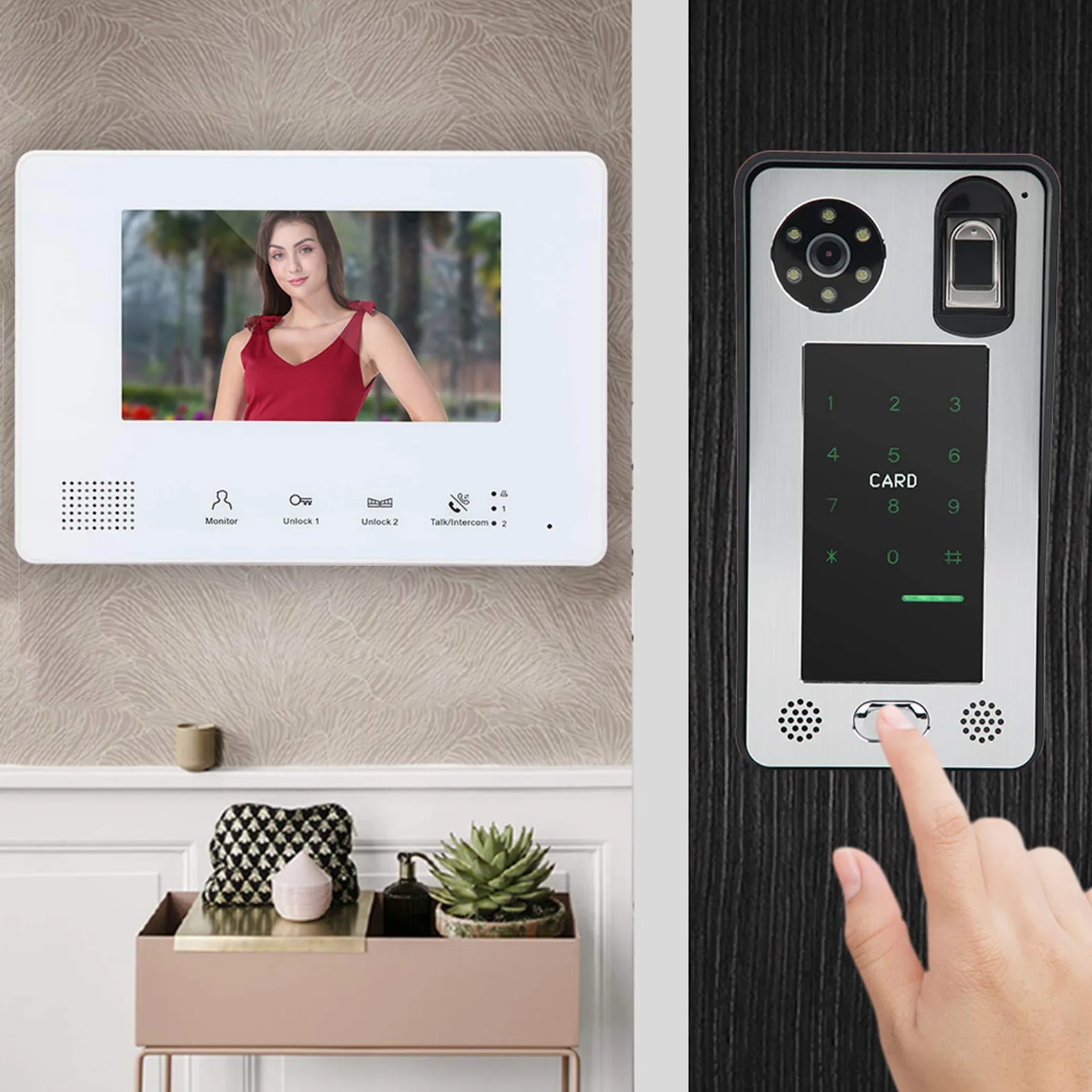 Kit videocitofono Sistema a 2 Fili Videocitofono Monitor da 7 Pollici Kit videocitofono, sblocchi Multipli, Sistema di telecamere di Sicurezza con citofono per Visione Notturna