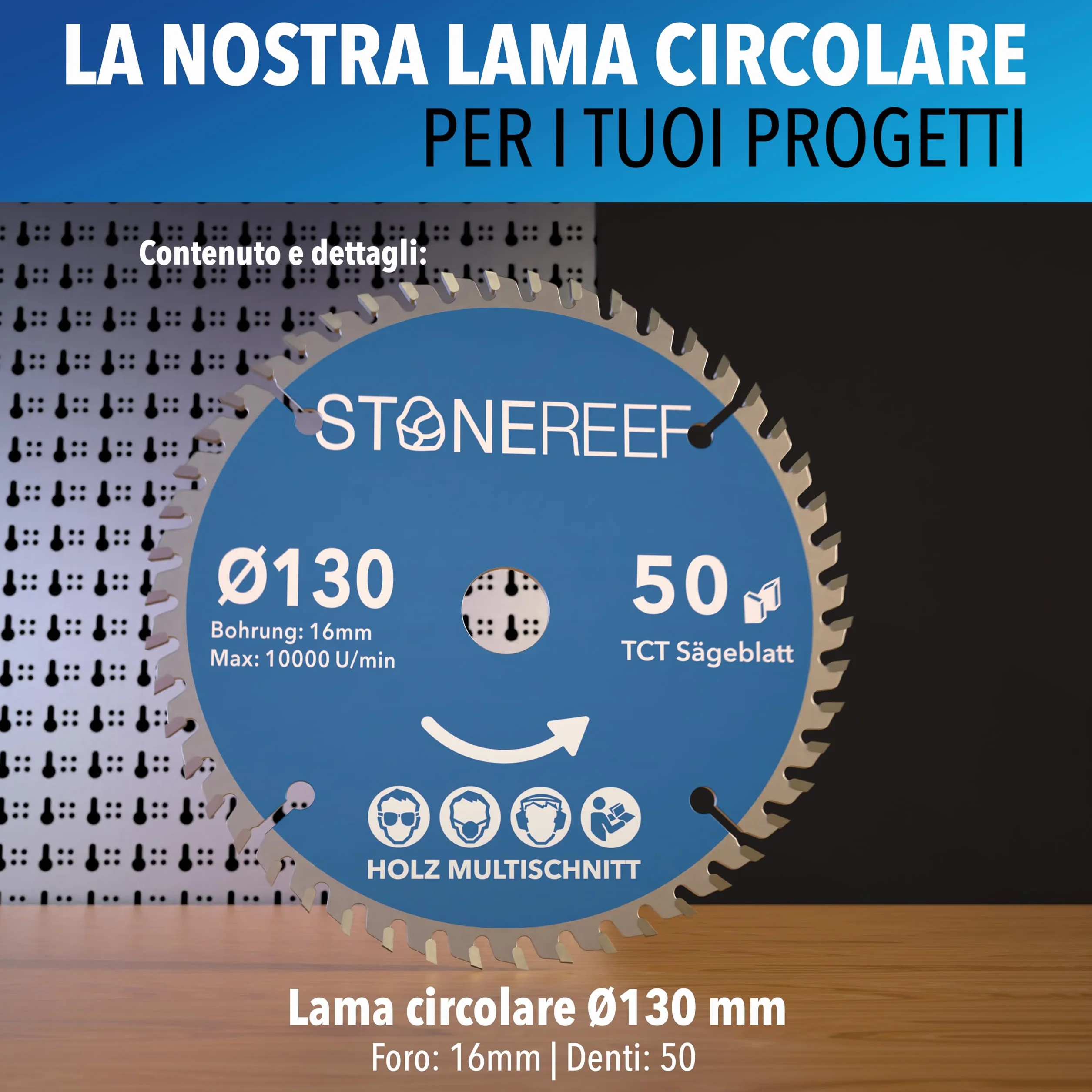 Lama per sega circolare STONE REEF 130 x 16 mm compatibile con Bosch Makita per legno metallo alluminio