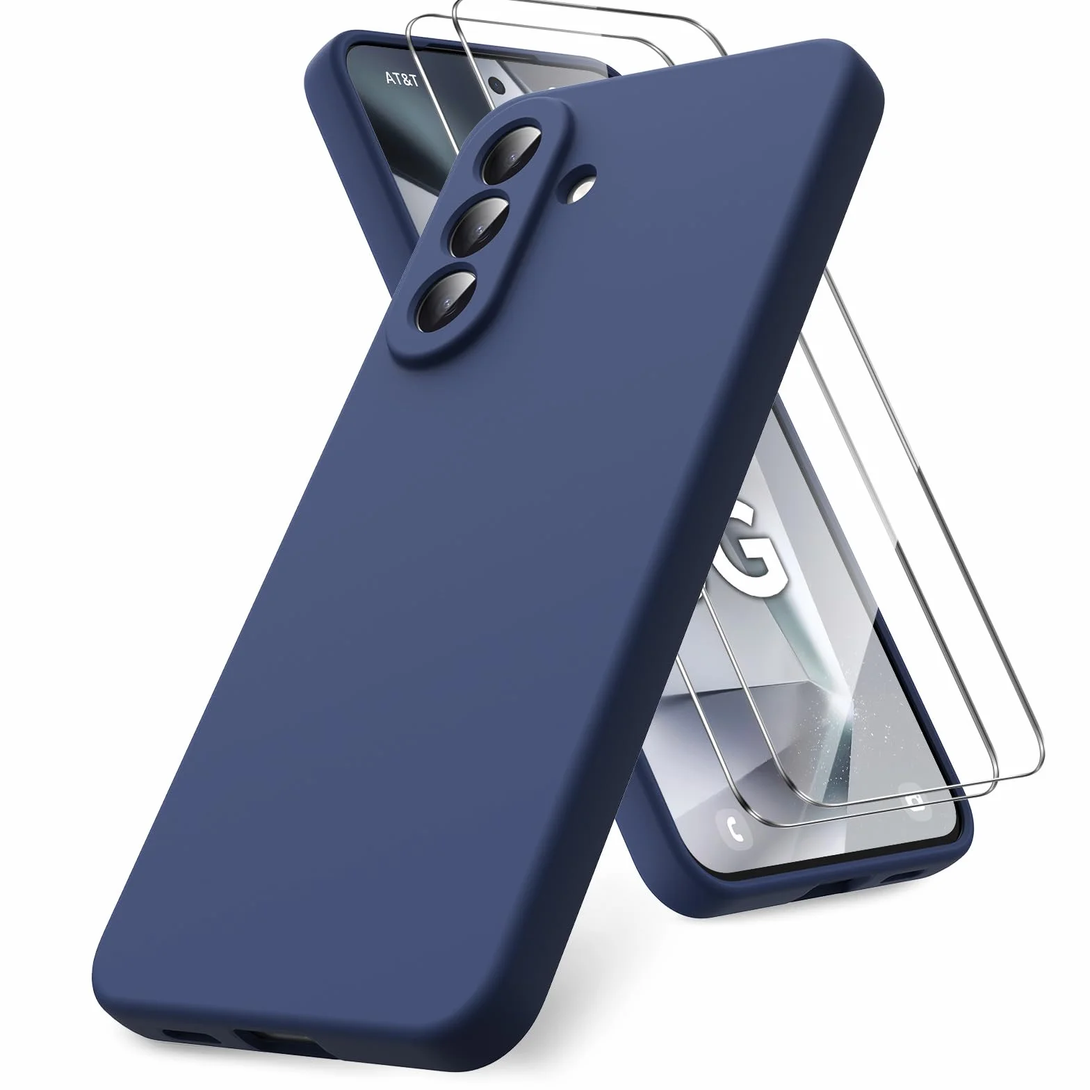 Vansdon Cover Compatibile con Samsung Galaxy A57 5G, 2 Pellicola Protettiva in Vetro Temperato, Gomma Gel di Silicone Liquida Antiurto Custodia - Blu notte