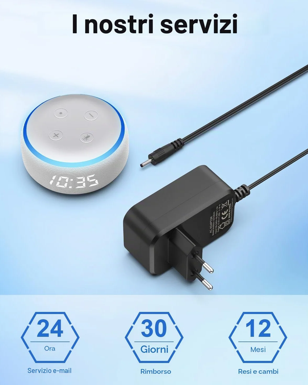 Alimentatore 15W Cavo di alimentazione Compatibile con Alexa Echo Dot 3a 4a 5a Gen Echo Show 5 1a 2a Gen Echo Spot Echo Pop Fire TV Cube Caricatore Caricabatterie Adattatore Charger 1.8m