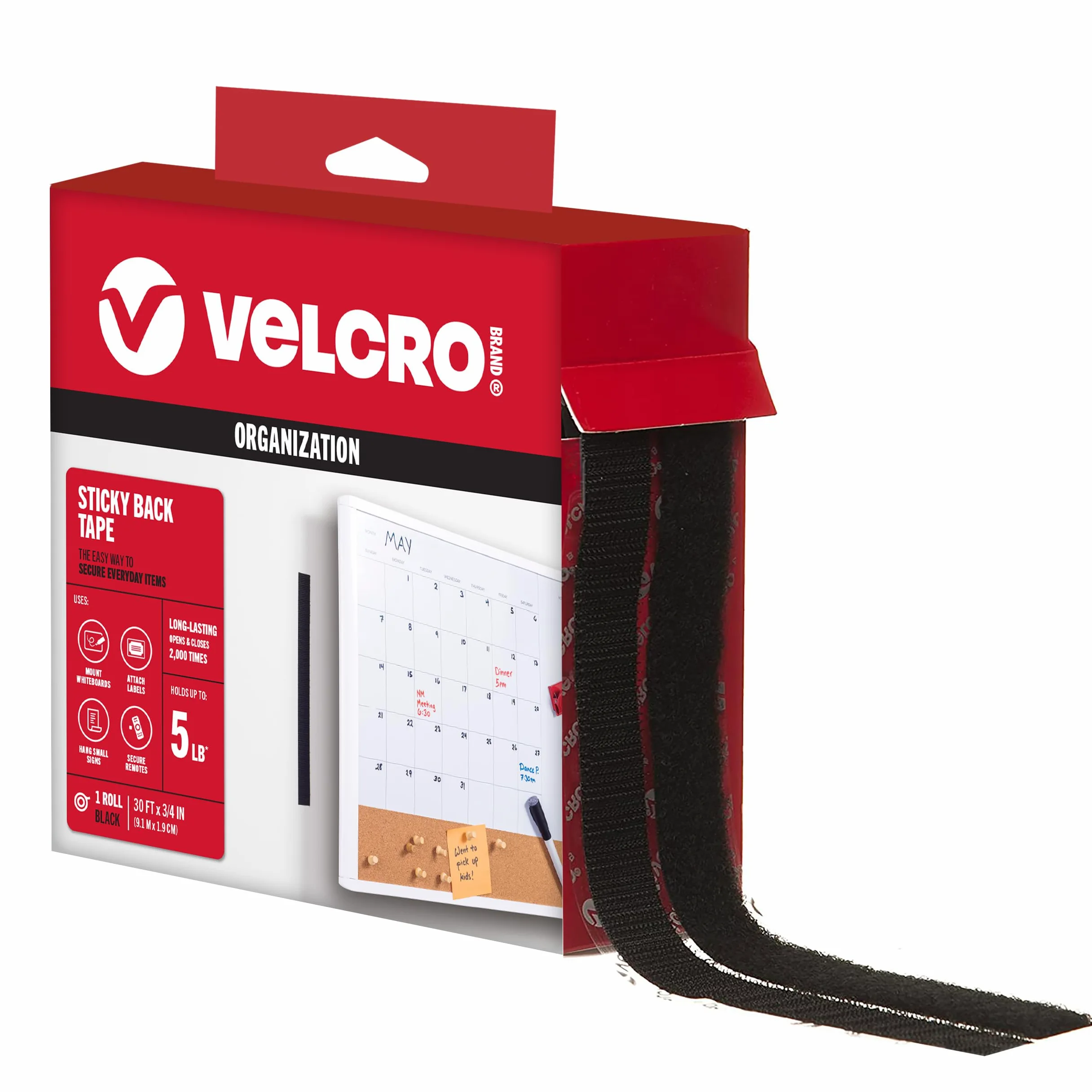 VELCRO VEK91137 - Rotolo di nastro adesivo per gancio e anello, 3/4 x 30 m, colore: Nero