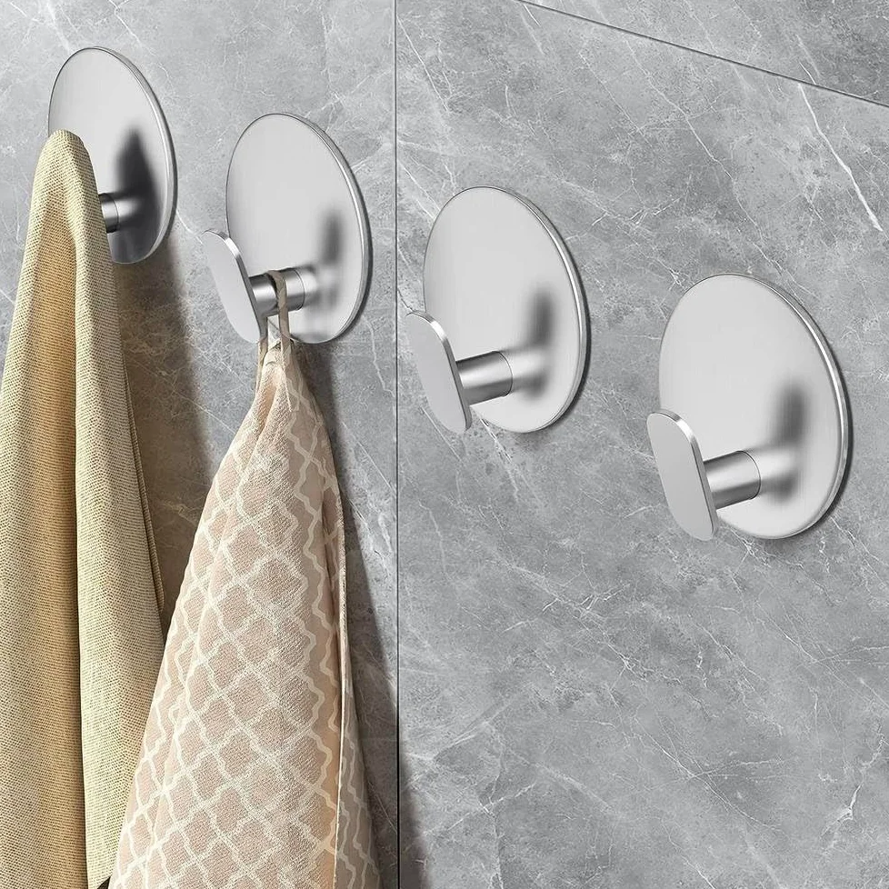 Gancio adesivo in acciaio inossidabile per porta a muro, chiave, appendiabiti, gancio per bagno, accappatoio, porta asciugamani, organizer per mensola, attrezzatura da cucina, nero, 4 pezzi, 1