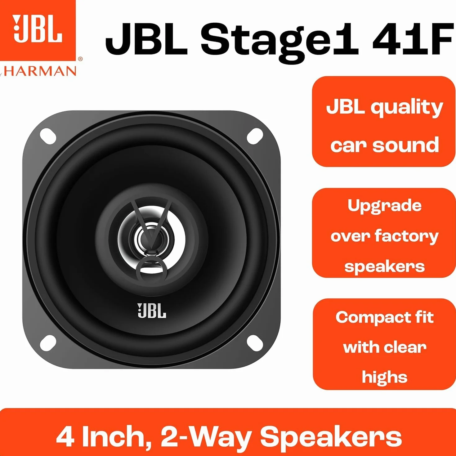 JBL Stage1 41F Set di Altoparlanti Auto a 2 Vie di Harman Kardon - Casse Auto 10cm | 100mm | 4 pollici da 125 watt - 25 watt RMS