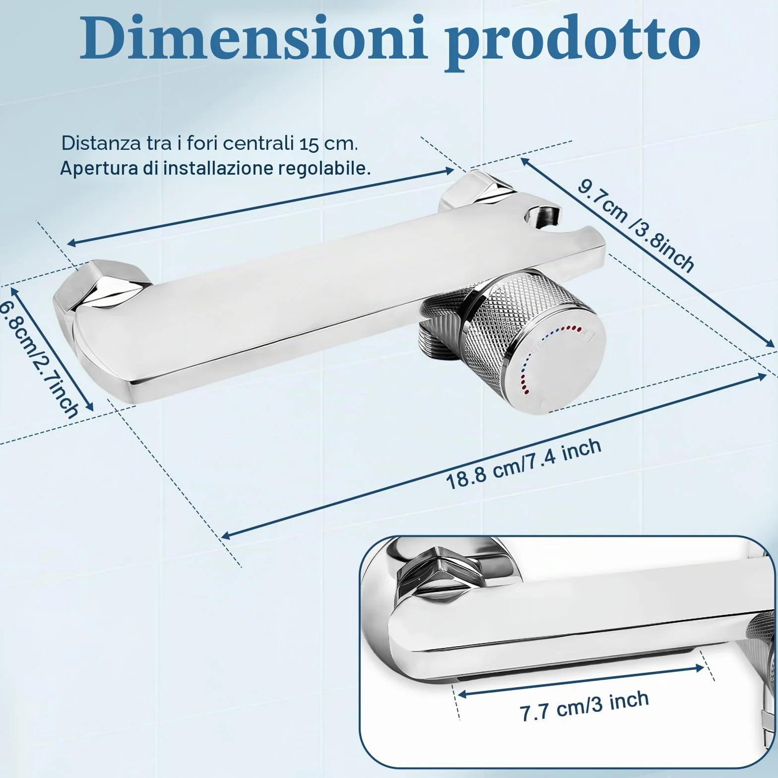 Rubinetto Vasca da Bagno a Parete, Miscelatore Cascata con Doccetta, Tubo 1,5m Antigroviglio, Ottone Massello, Cromato Argento