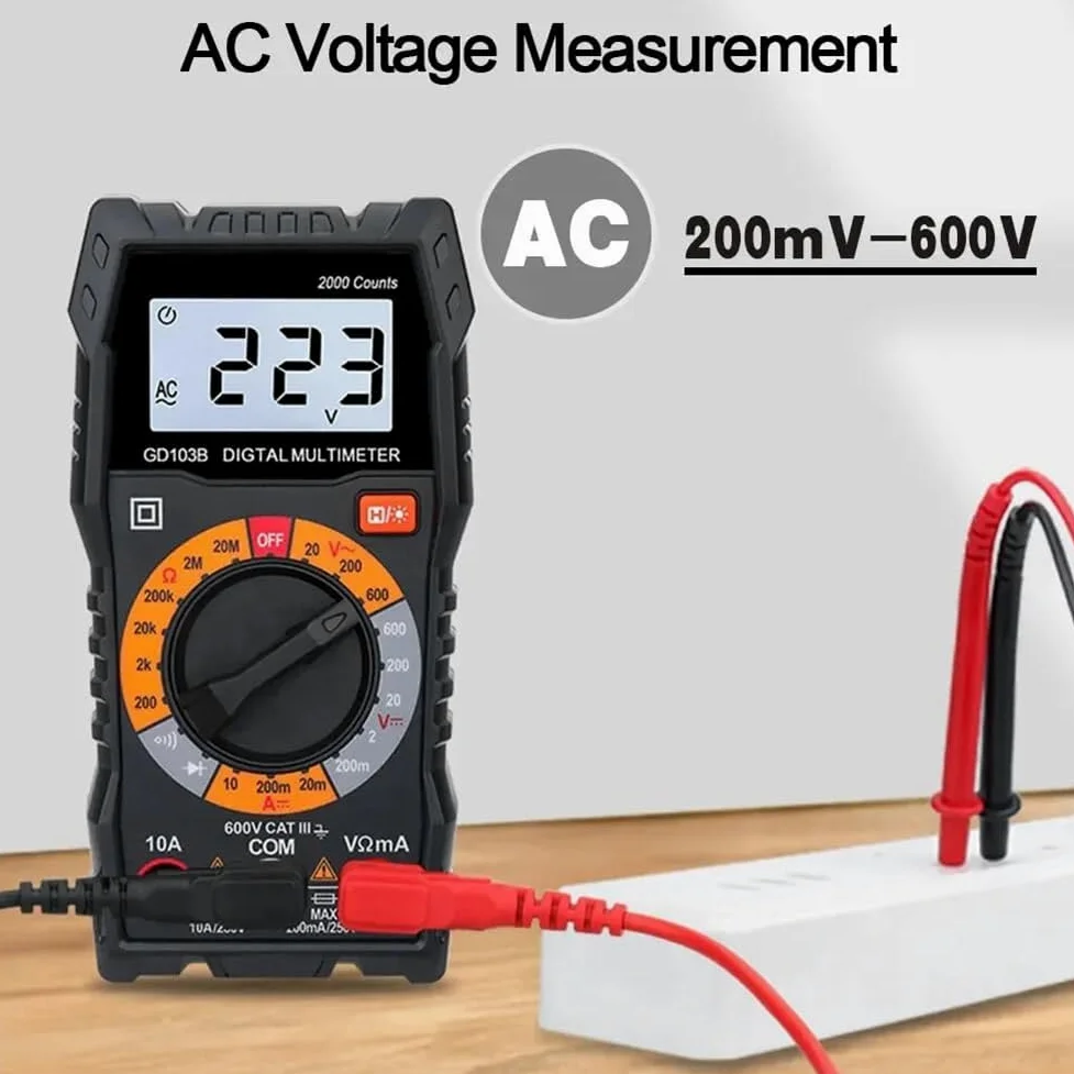 TsoLay Multimetro Digitale, Voltmetro CA CC, Tester di Tensione diodi per Test di continuità con Custodia, Letture Accurate Ohm Volt Amp, per Presa Domestica, Test Batteria per Autoveicoli