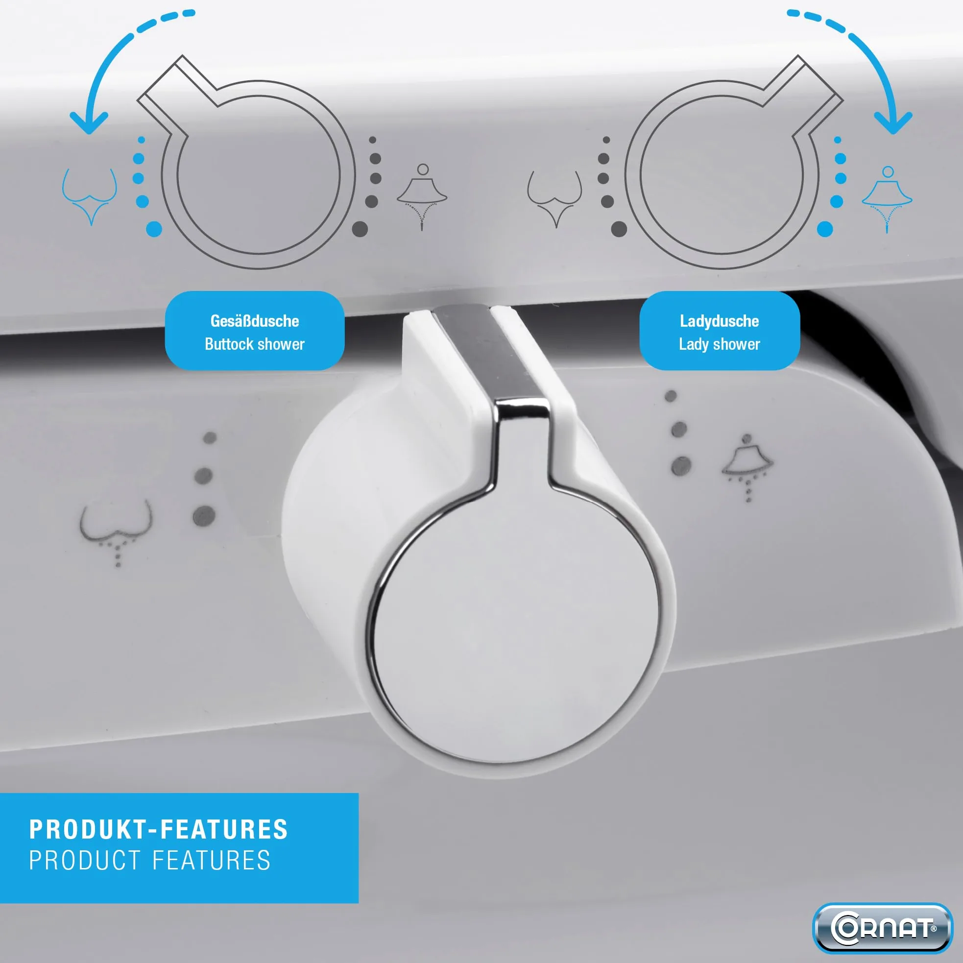 Cornat Sedile WC doccia – con funzione bidet senza alimentazione – termoplastica – Quick up & Clean – Soft Close – Bianco