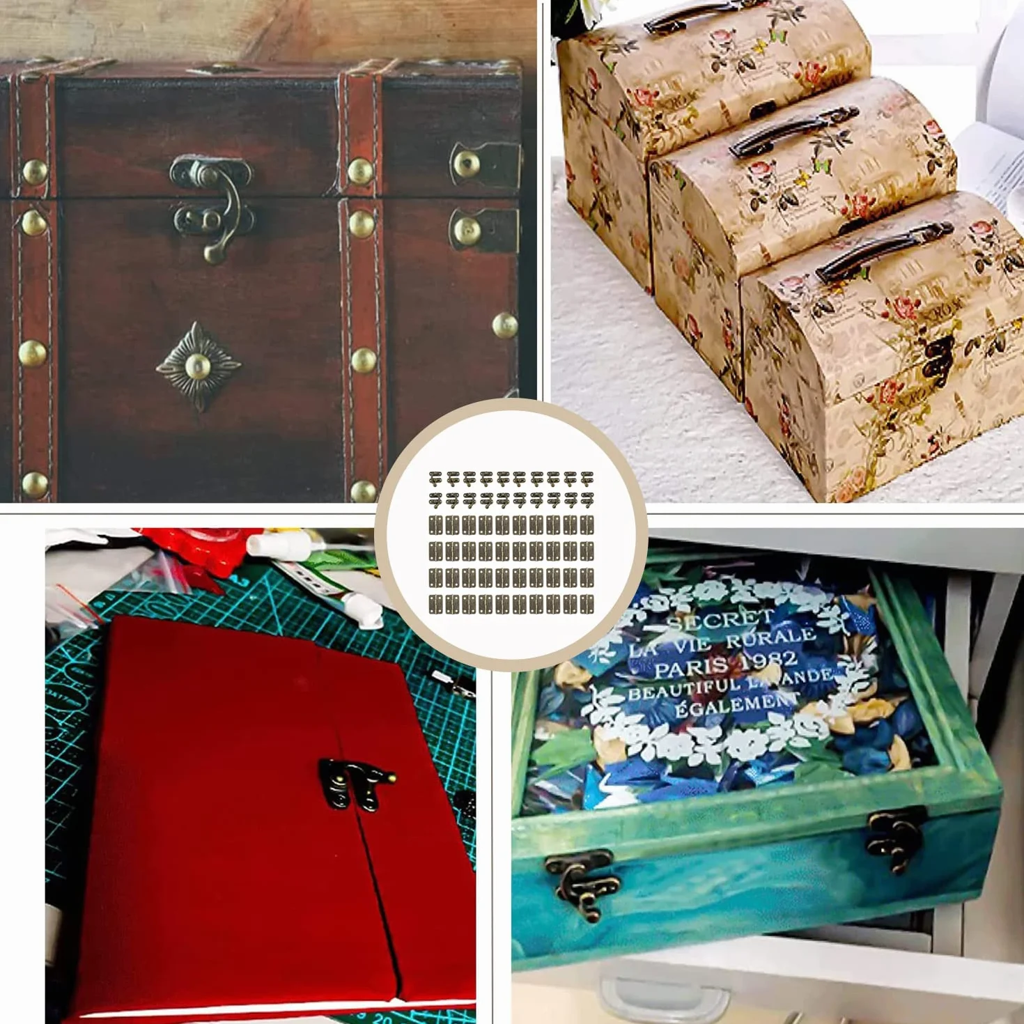 Bronzo Hasp Antico Legno 40 Pezzi Cerniere Per Scatola Con Viti Artigianato Retrò Scatole Regalo