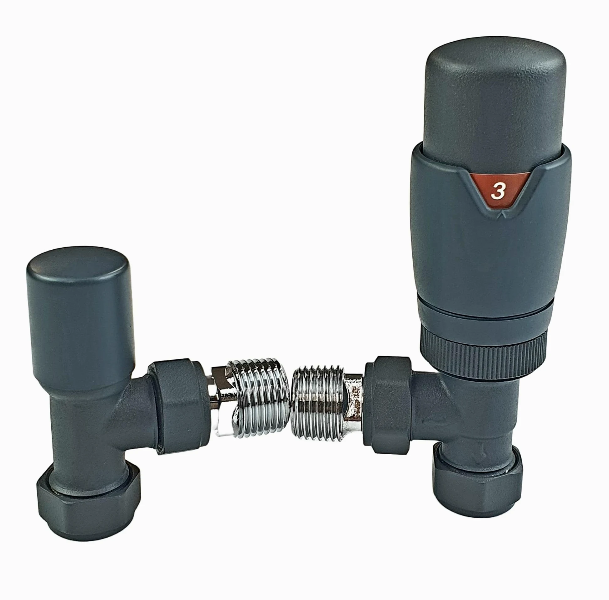 Oslo TRV - Valvola termostatica ad angolo per termosifone e portasciugamani | 1/2"-15mm, Designer, TRV + Lock Shield Set, riscaldamento centralizzato
